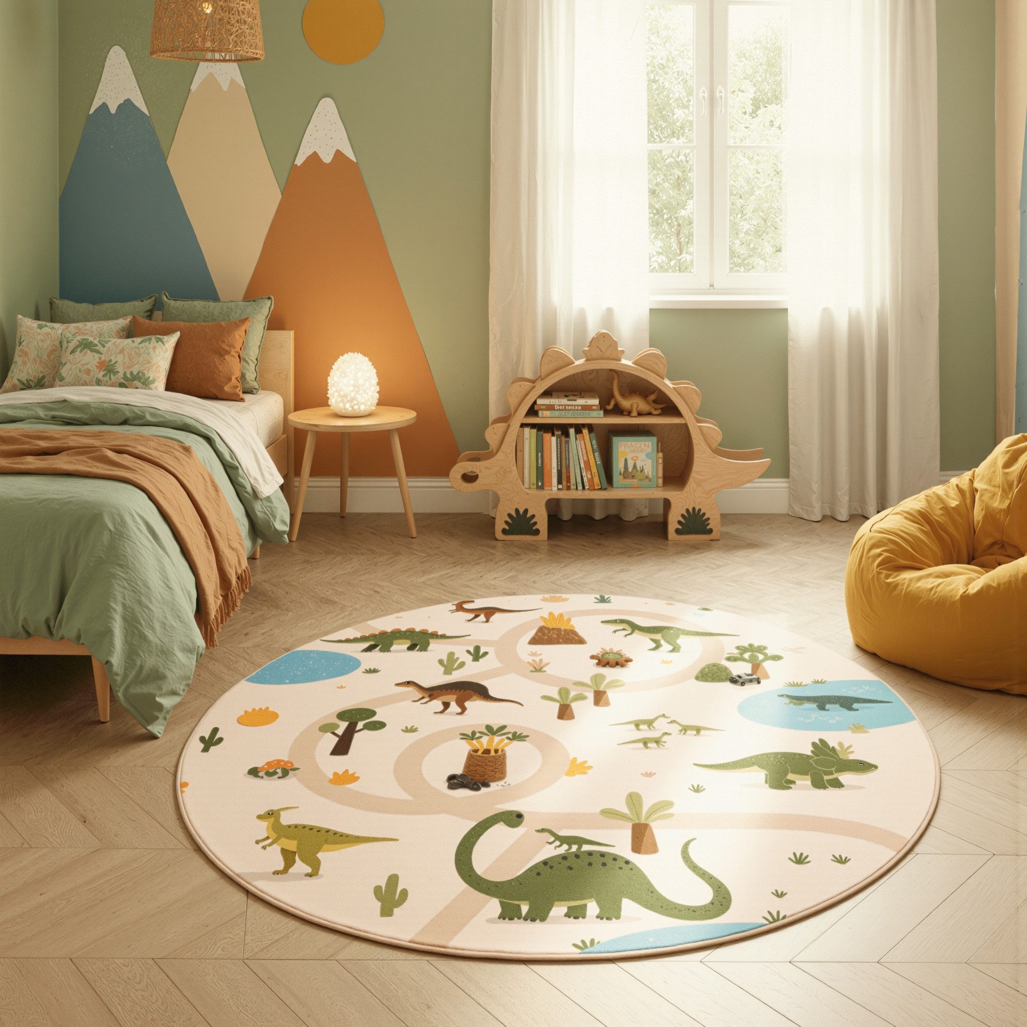 Ayyildiz Teppiche Kinderteppich COCO 1131, auch in rund erhältlich, rund, Höhe: 8 mm, Waschbar bei 30 °C, rutschhemmend, OEKO-TEX® zertifiziert, Dinosaurier