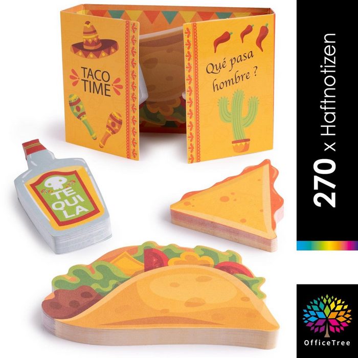OfficeTree Haftnotizblock Haftnotizen Tacos 3 x 90 Blatt – Für Studenten und als Büro Gadgets