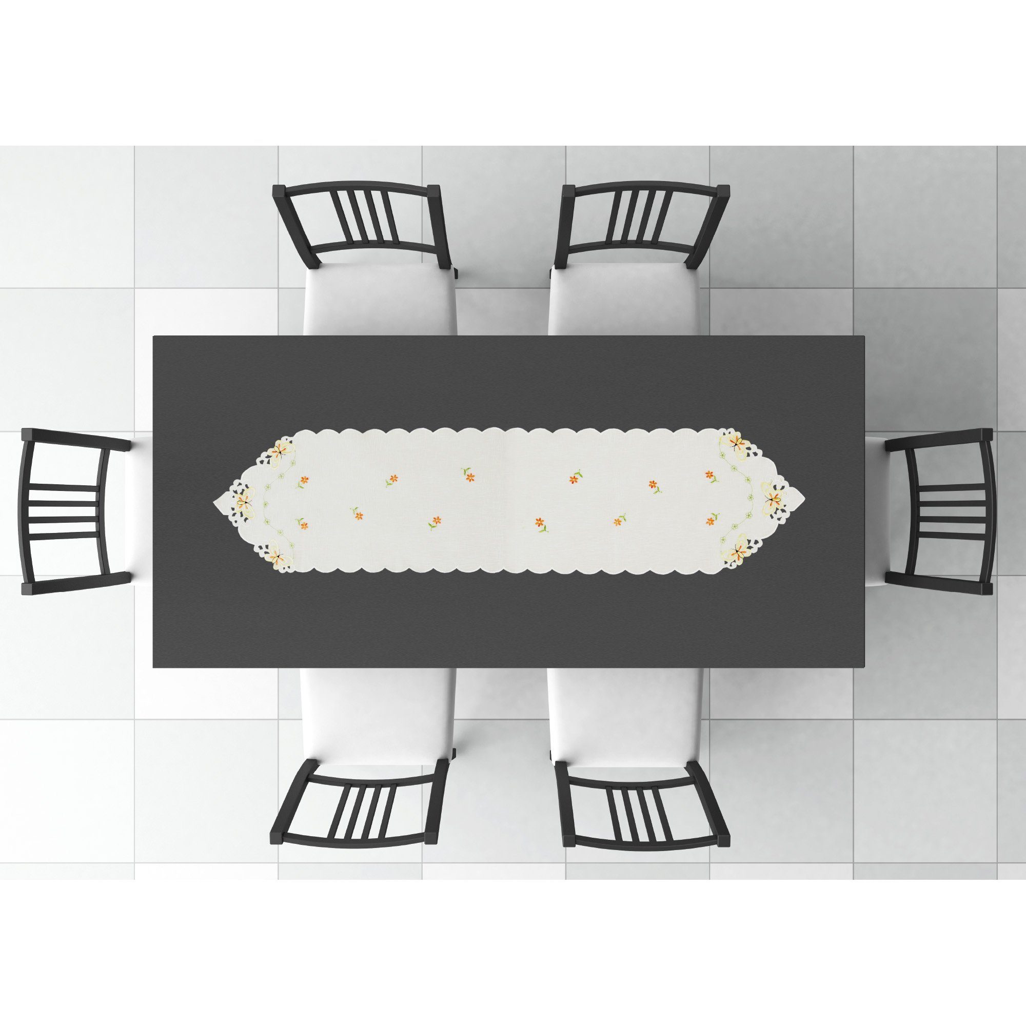 in - versch. dekorativer vielen 140x35cm (1-tlg), Platzdecke Designs Arsvita Orange Tischdecke bestickt Gelb Spitze, mit Tischdekoration Tischläufer