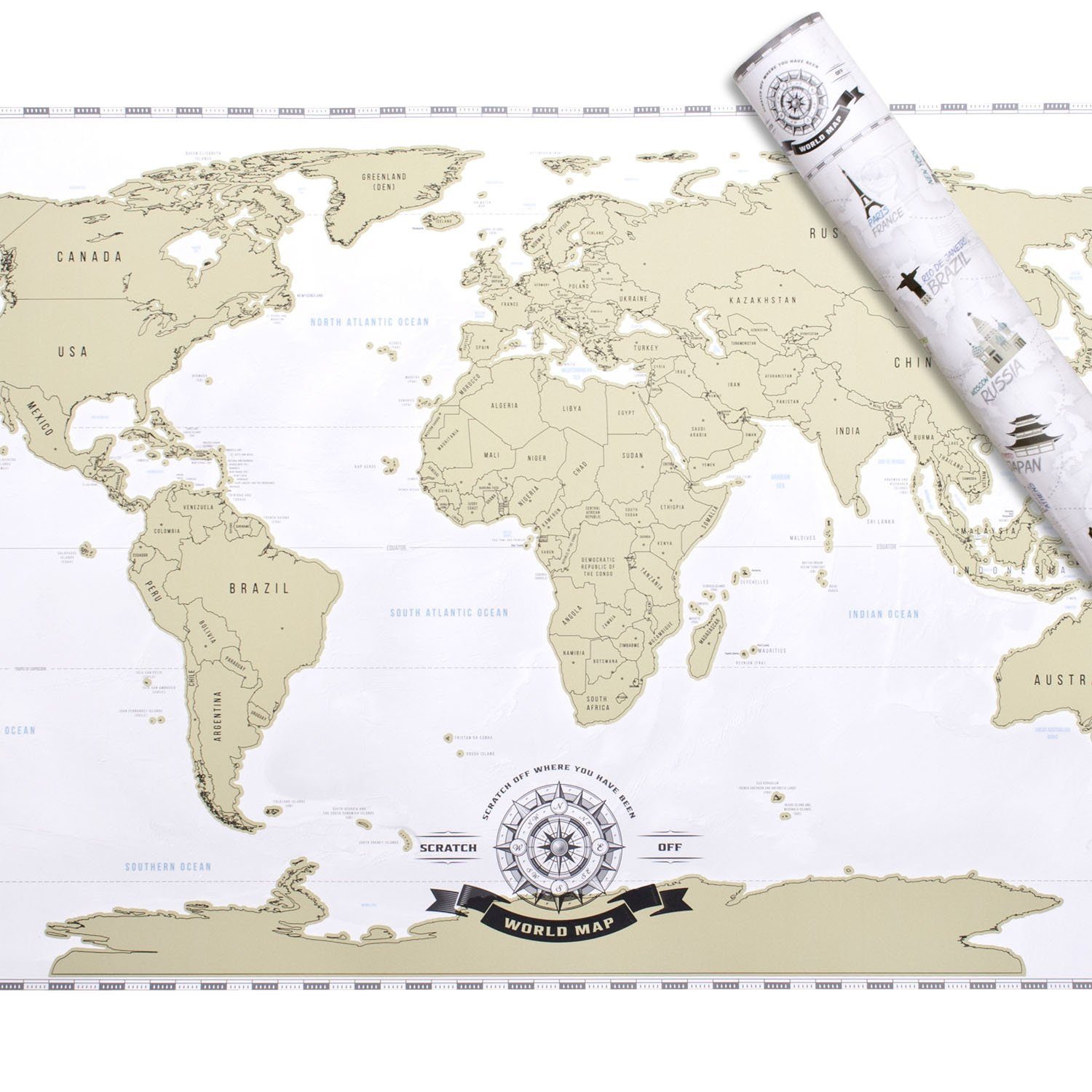 Goods+Gadgets Poster Scrape World Rubbelweltkarte, Map - Off Weltkarte Englisch XXL