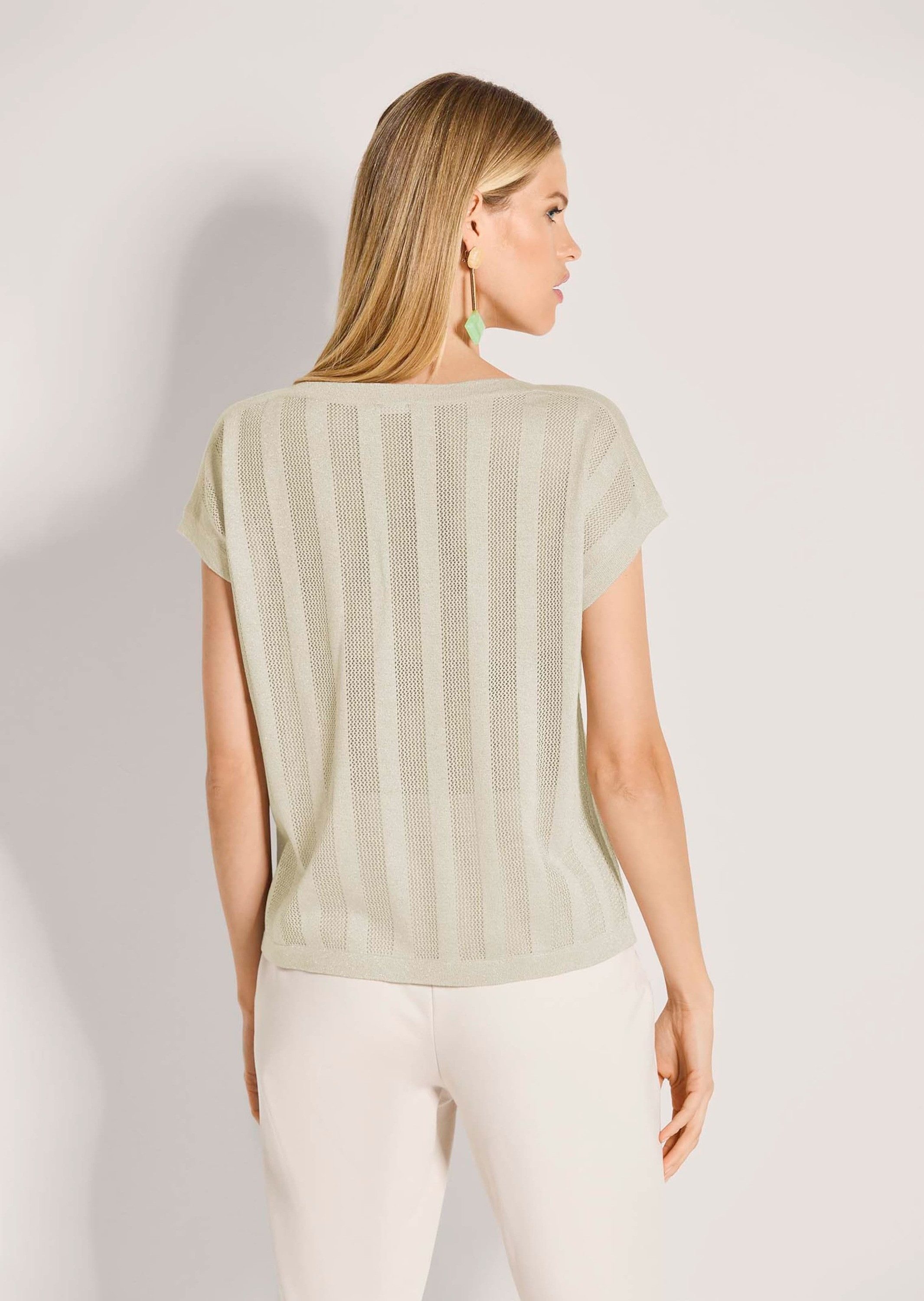 MADELEINE Strickpullover Sommerpullover mit Glanzeffekt Ajour-Shirt mit U-Boot-Ausschnitt und überschnittenen Schultern