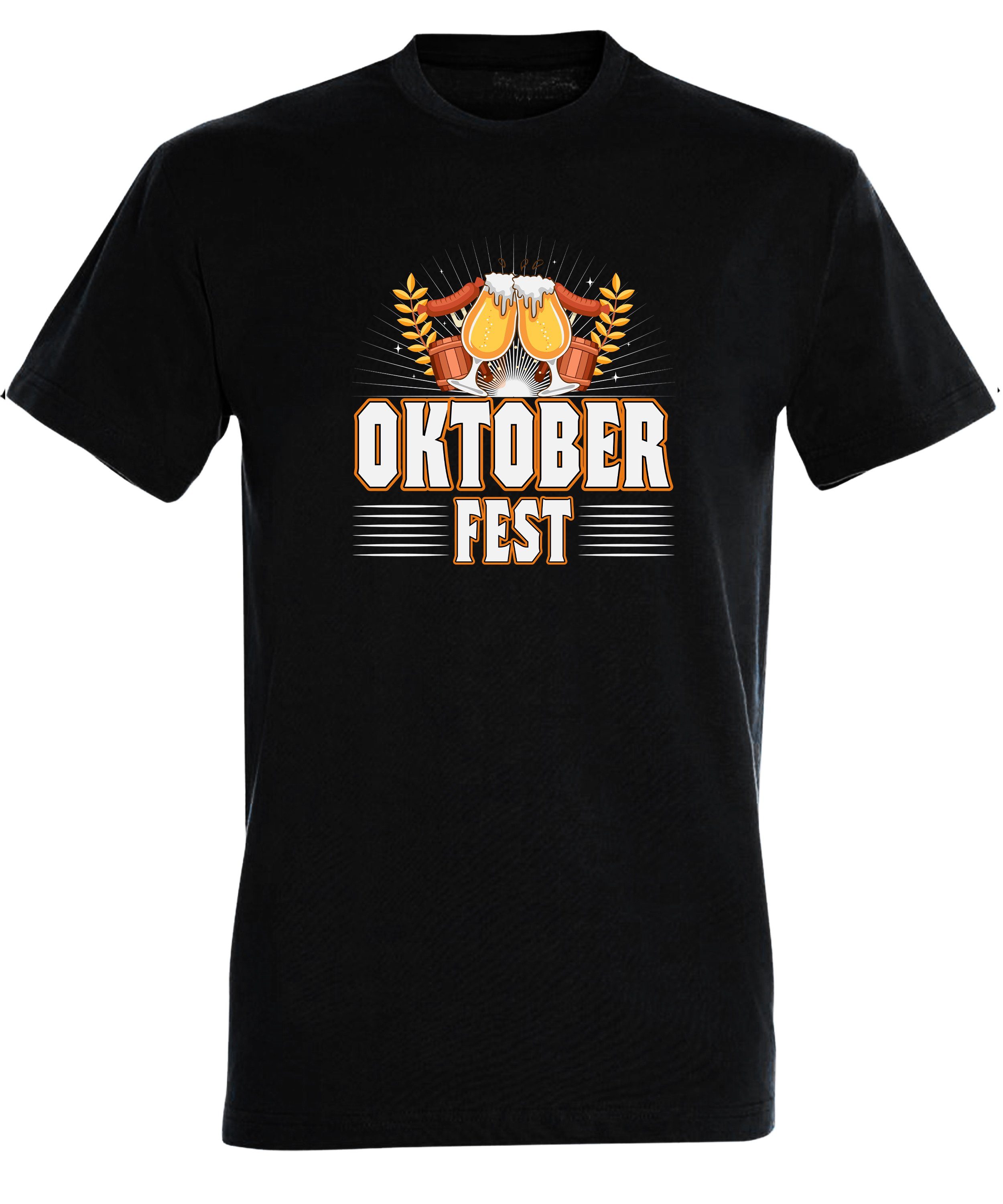 mit Fit, Herren T-Shirt Aufdruck schwarz - Baumwollshirt MyDesign24 Party T-Shirt Shirt Regular Oktoberfest i327