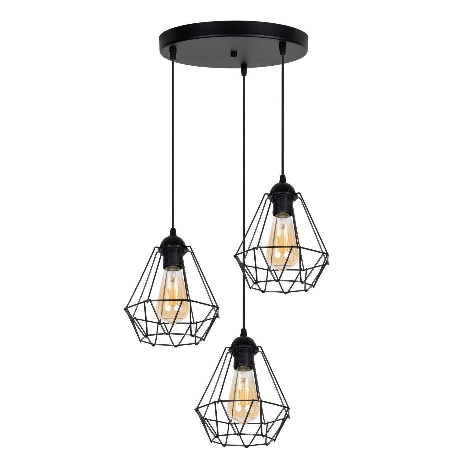 Licht-Erlebnisse Pendelleuchte ZUZOLL, ohne Leuchtmittel, Metall E27 45 cm breit H: max. 90 cm Schwarz 3-flammig Retro Design