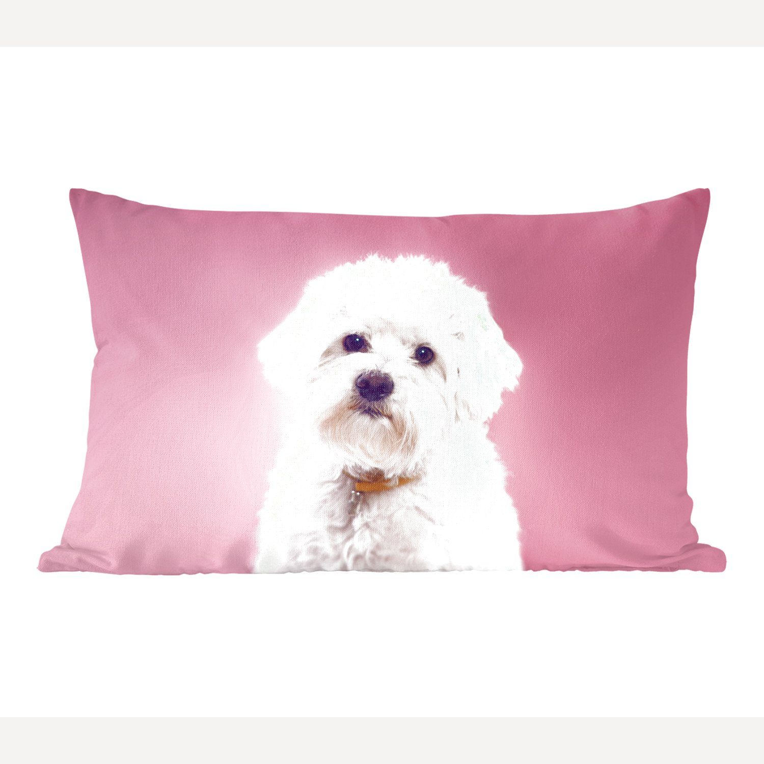 MuchoWow Dekokissen Zierkissen, rosa Malteser Dekokissen Hund Schlafzimmer Wohzimmer mit Dekoration, Hintergrund, mit Füllung