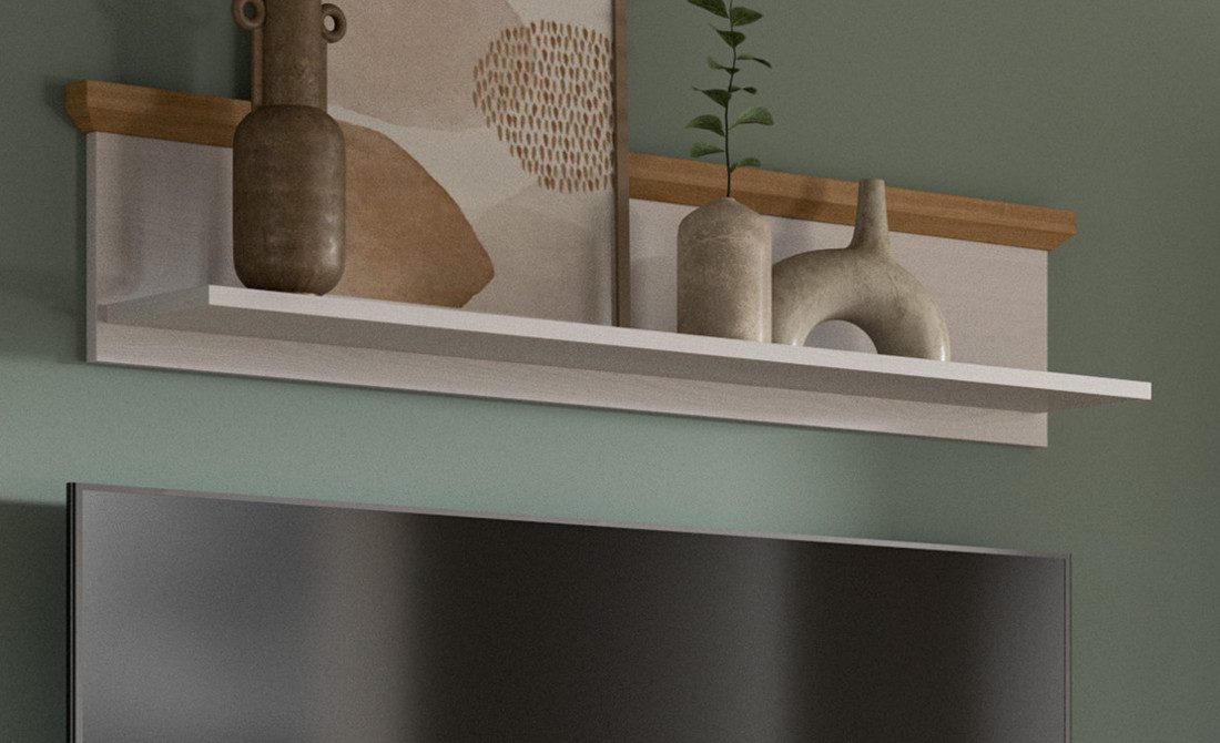 Inn.Furn Wandboard Mirano, Wandregal in weiß Lärche mit Eiche Artisan, in gekälkter Optik