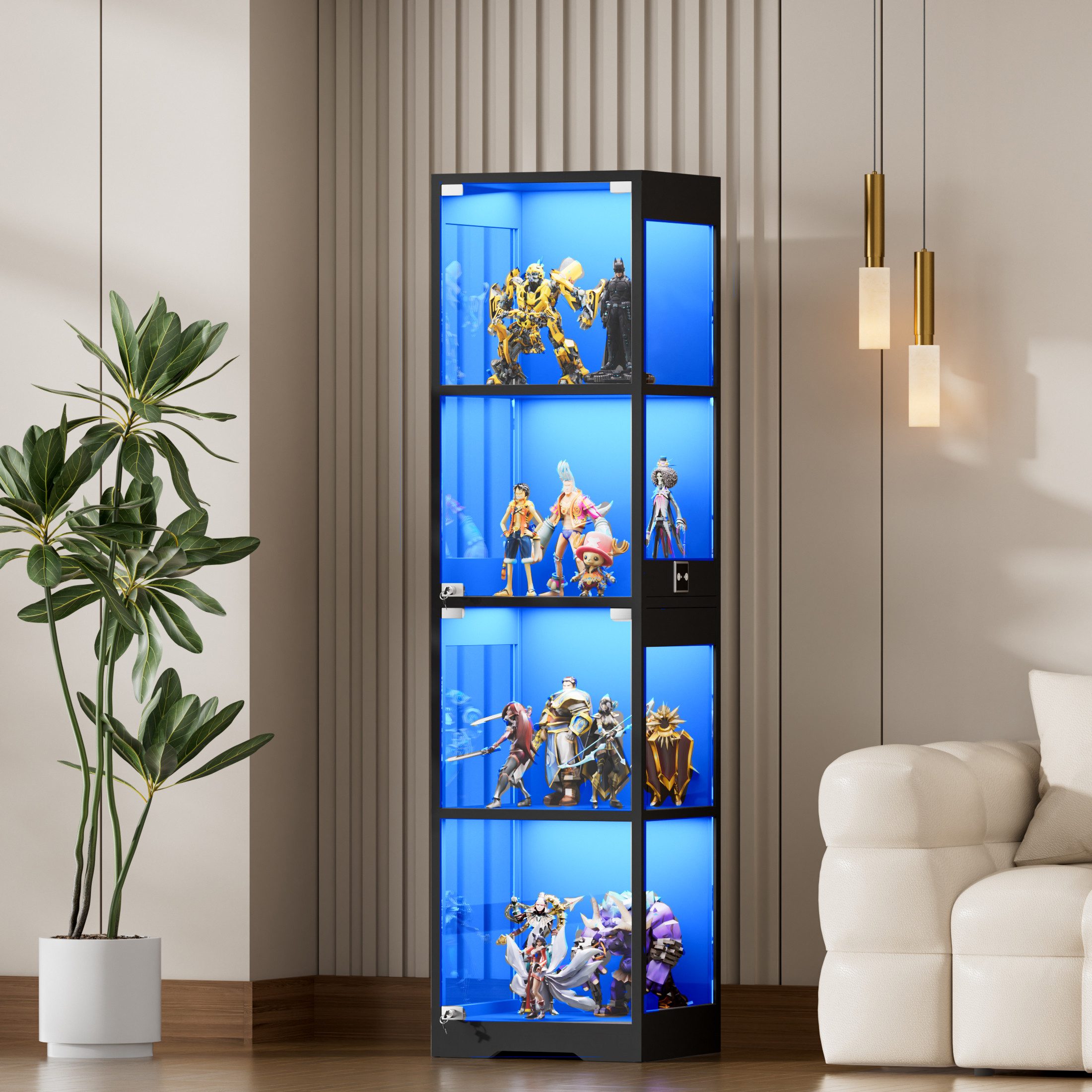 TWSOUL Glasvitrine Vitrine mit LED Beleuchtung und menschlicher Sensor, 40x35x160cm