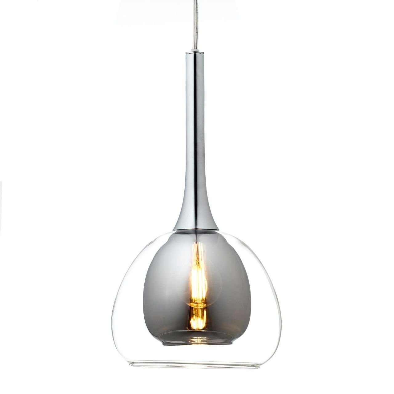 Brilliant Pendelleuchte Hadan, Lampe Hadan D45, 3x 3flg rauch/transparent/chrome Pendelleuchte E14