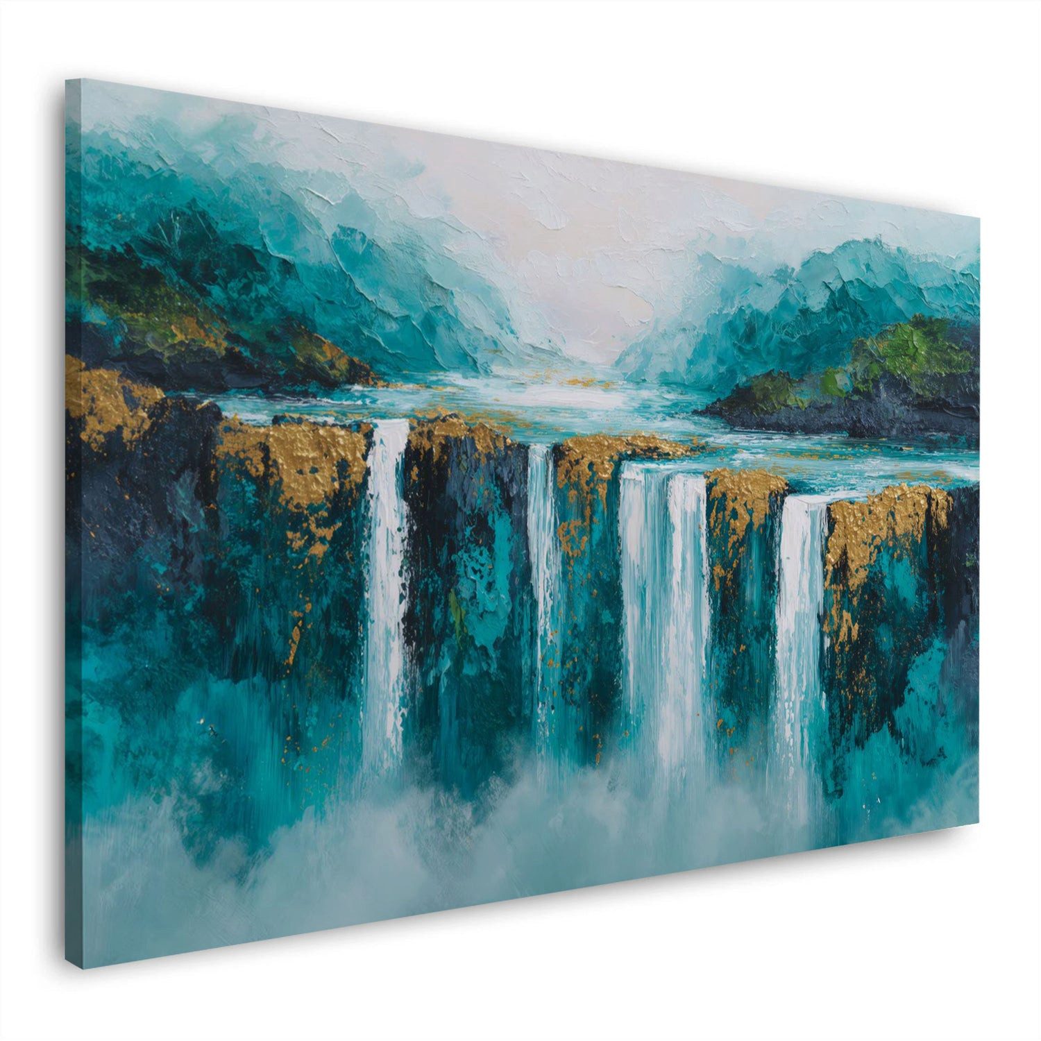 Artedinoi Leinwandbild Abstrakt Wasserfall Berge türkis blau Wandbild Leinwandbild Kunstdruck, Wasserfall in den Bergen, Türkis