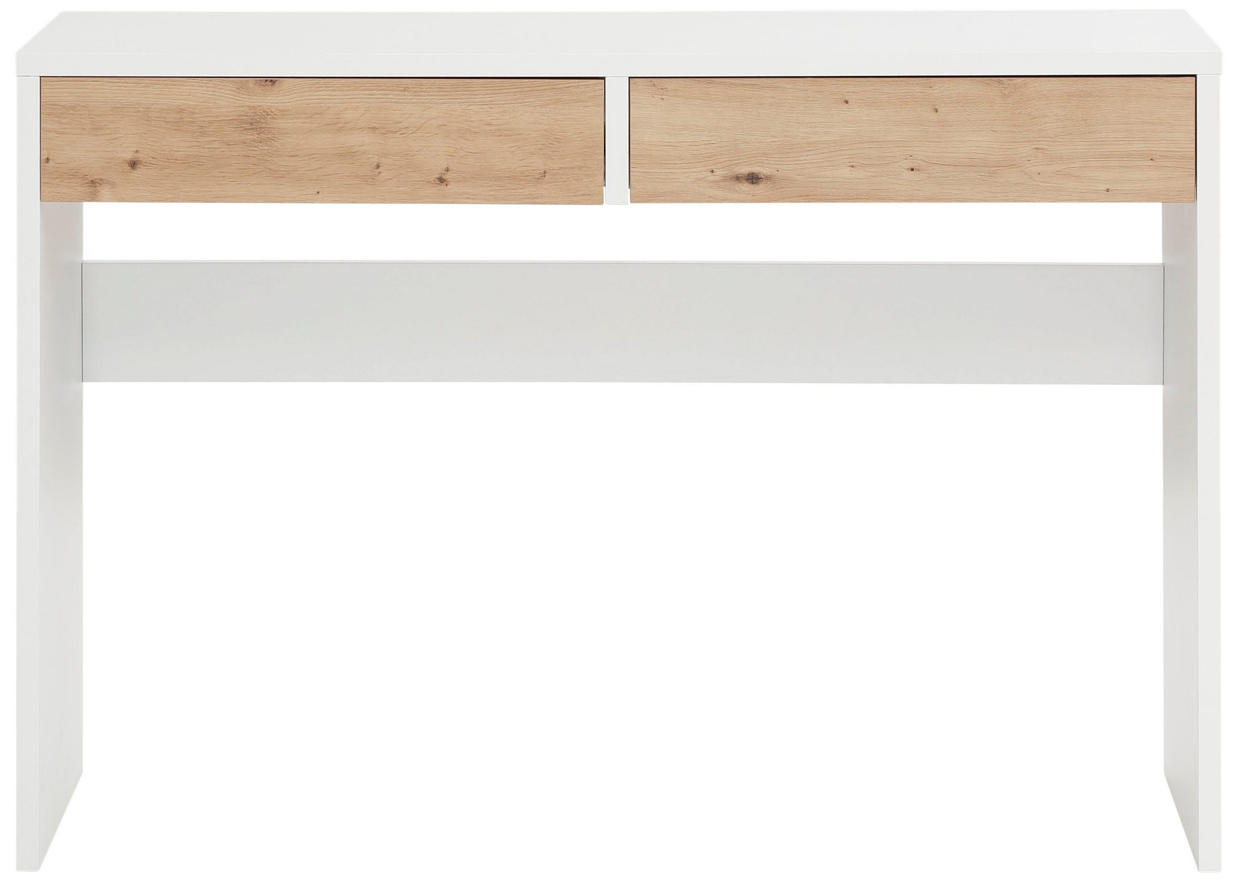 loft24 Schminktisch Astrid - Frisiertisch Kosmetiktisch Schminkkonsole Make-Up Tisch, Frisiertisch mit 2 Schubladen weiß, Eicheoptik, Breite 115 cm