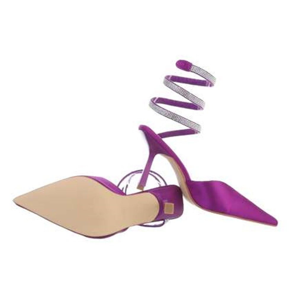 Koucla Stiletto Sandalette Satin violett lila Strass Slingpumps Schmuck-Riemchen