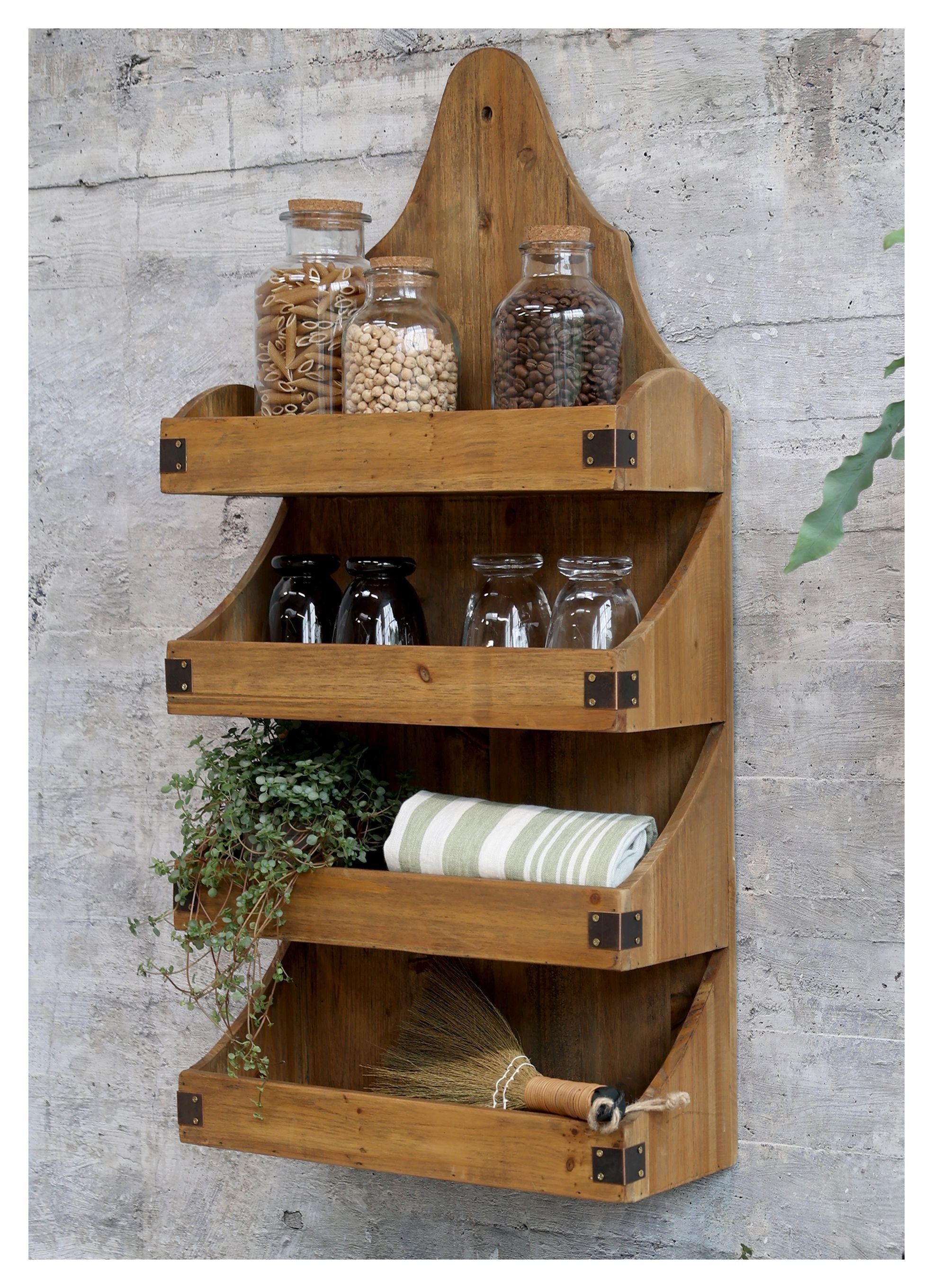 Wandregal Wandregal Regal Holz mit 4 Fächer Natur Chic Antique 41059300