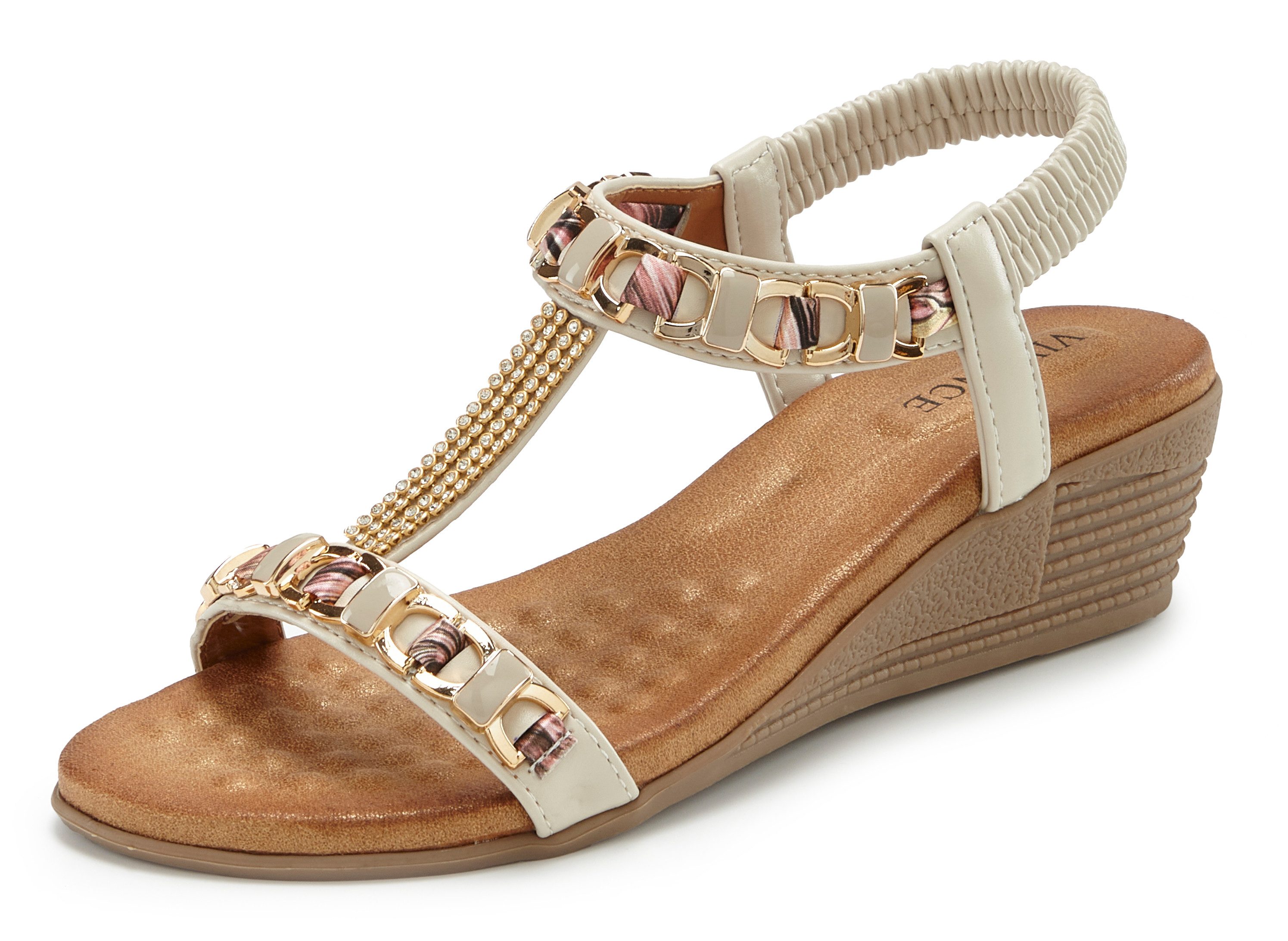 Vivance Sommerschuh, offener Schuh, Sandale, Sandalette mit elastischen Riemchen und Keilabsatz