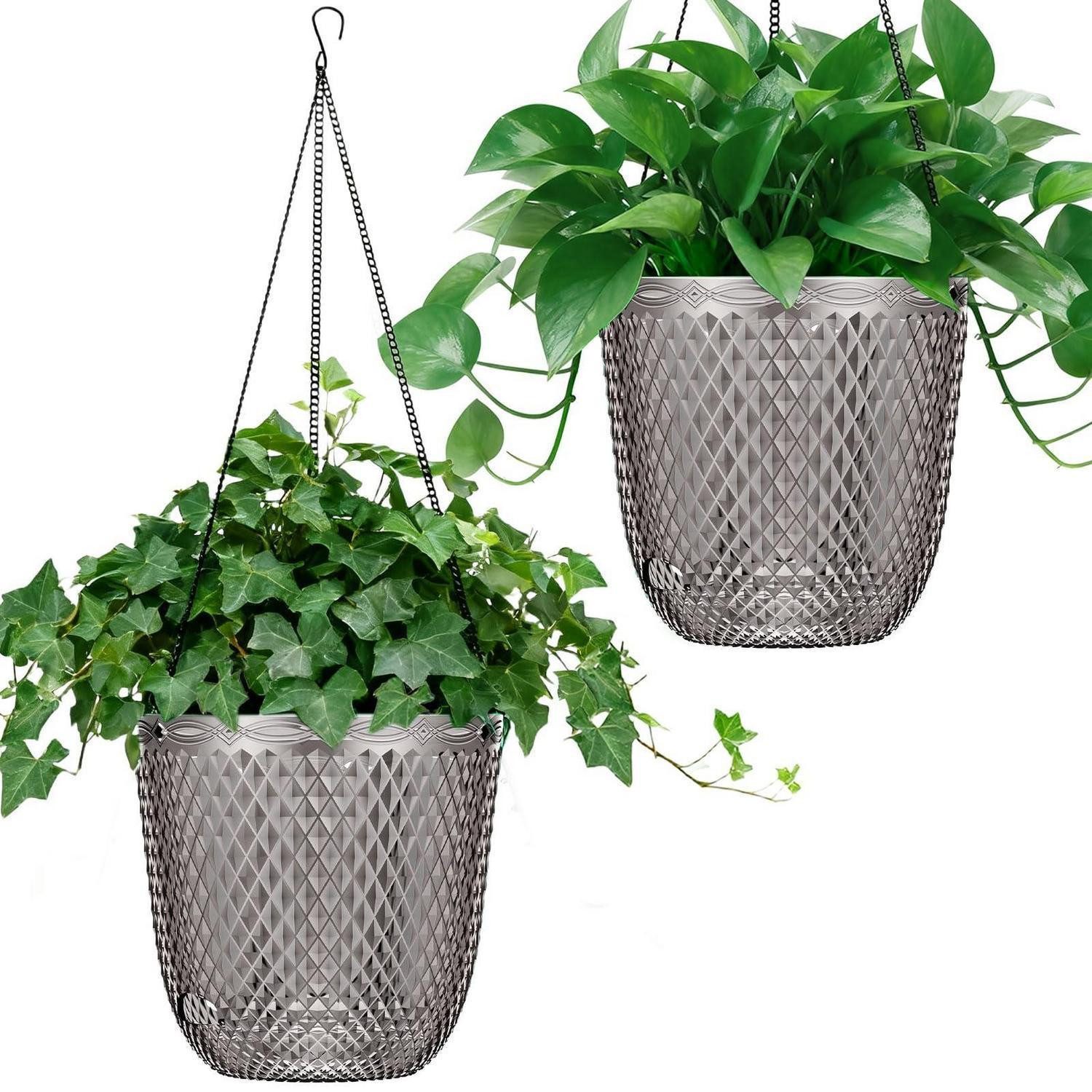 LuxusKollektion Blumentopf Hängeampel Kunststoff Grau 14cm 2er Set