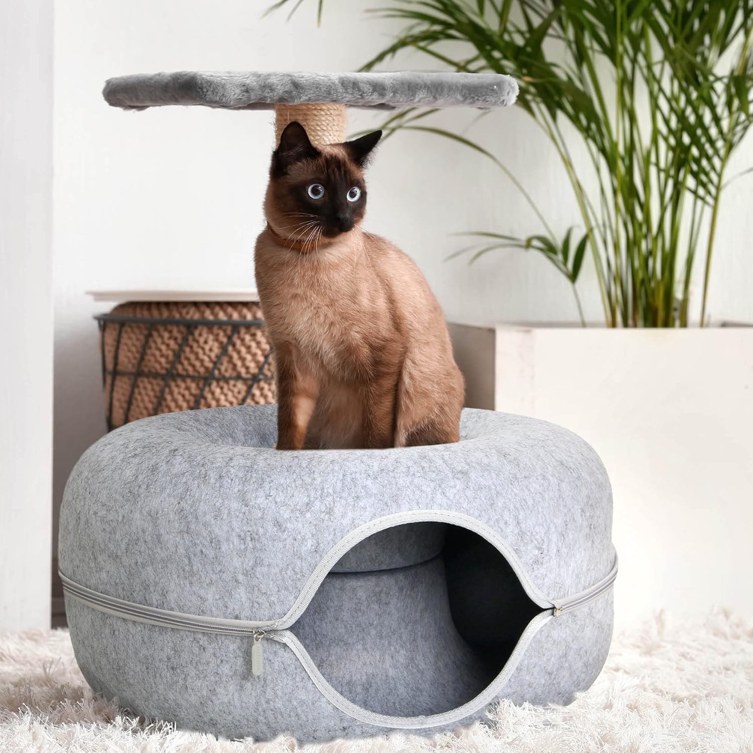 BlingBin Tierbett Katzentunnel Katzenhöhle Katzen Donut, aus Filz gefertigt, multifunktionalle Katzensofa, Katzenkorb Katzenkissen