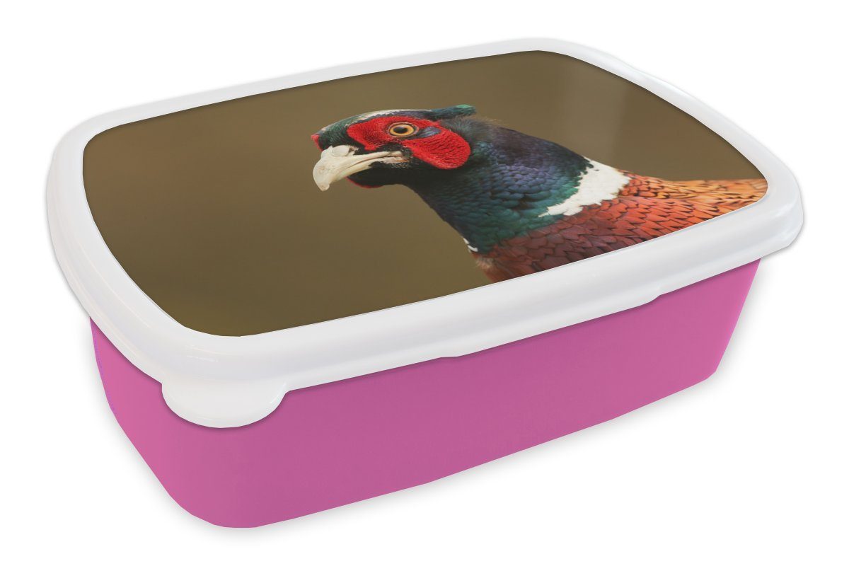 Tiere, Porträt Erwachsene, Brotdose Kunststoff, (2-tlg), - Lunchbox rosa Snackbox, Mädchen, Kinder, für - Kunststoff Fasan Brotbox MuchoWow