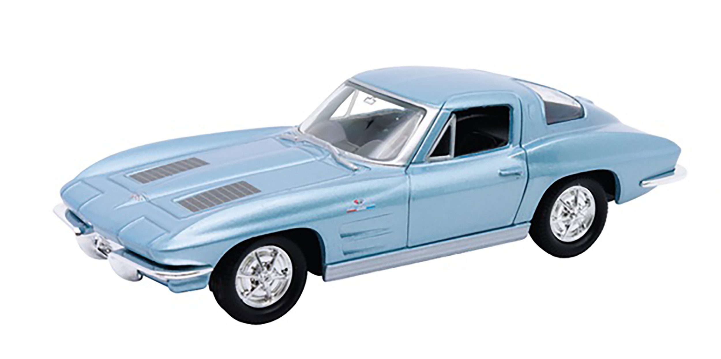 Welly Modellauto Chevrolet Corvette 1963 Modellauto aus Metall 94 (Hellblau-Metallic), Modell Auto Spielzeugauto
