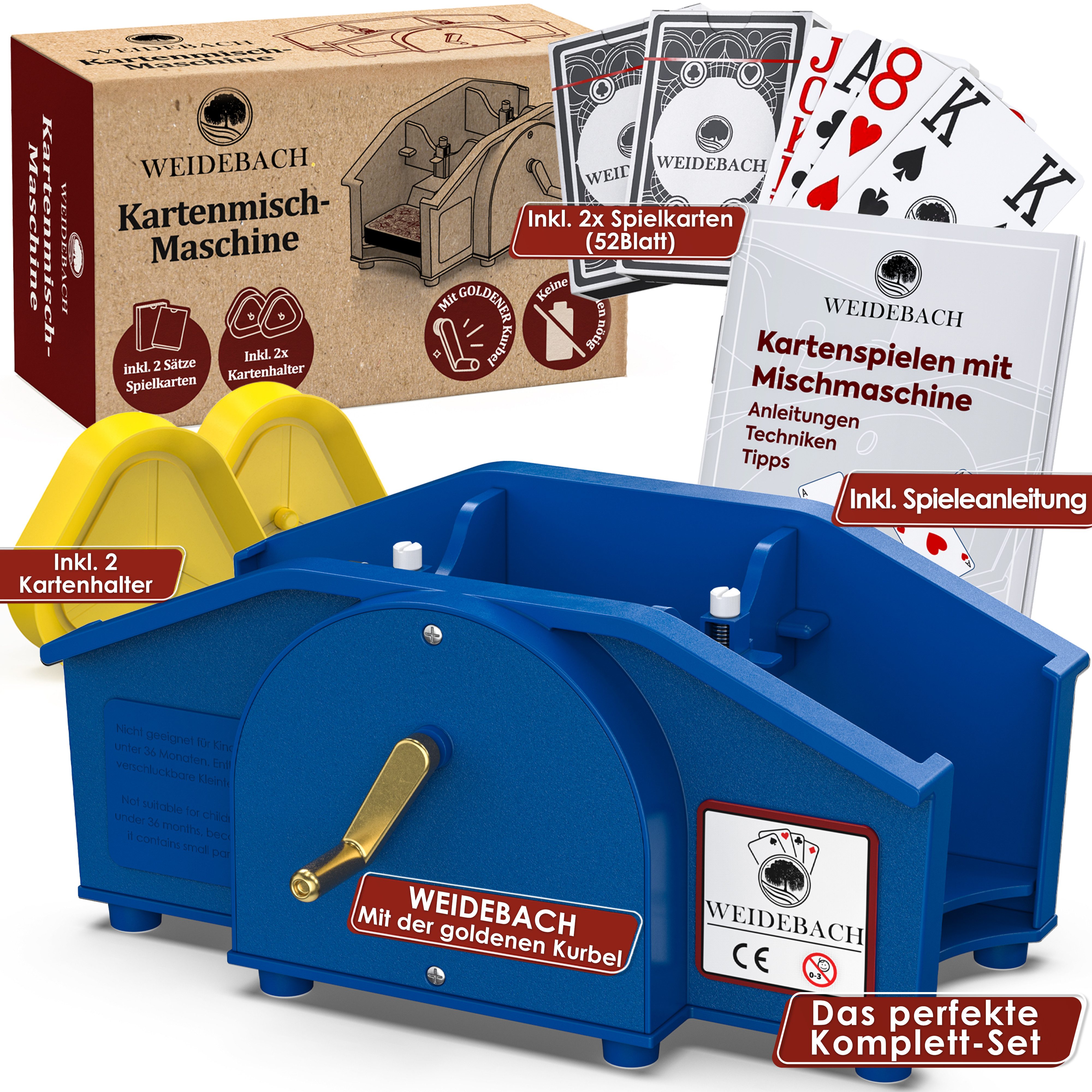 WEIDEBACH Spiel Kartenmischmaschine mit goldener Kurbel inkl. 2x Kartenspiel