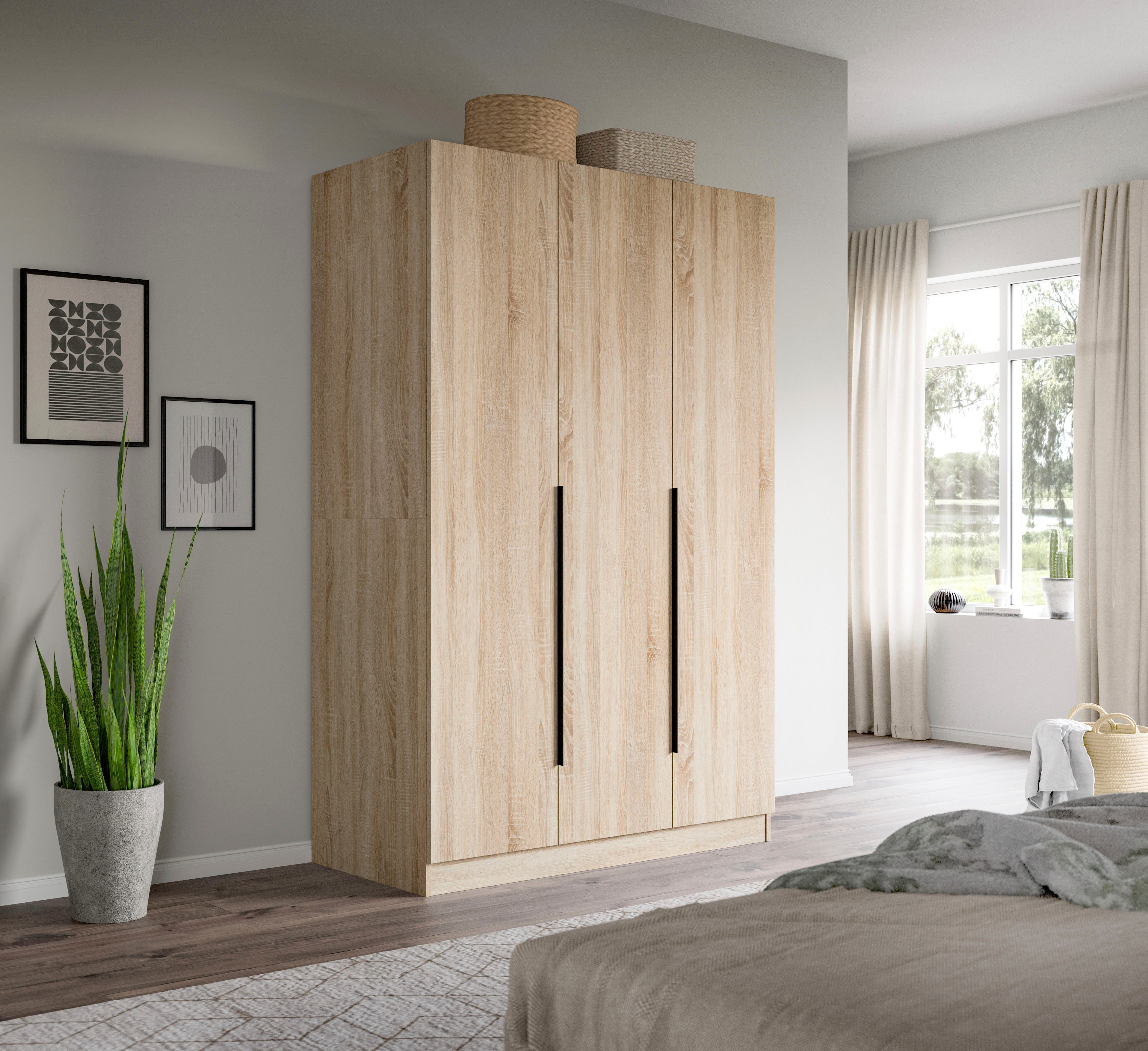 Home affaire Kleiderschrank Skarde Schlafzimmerschrank, Garderobe, Schrank (Otto Bestseller Garderobe Schlafzimmerschrank) Breite: 120 cm, eichefarben Kleiderstange und 4 Einlegeböden