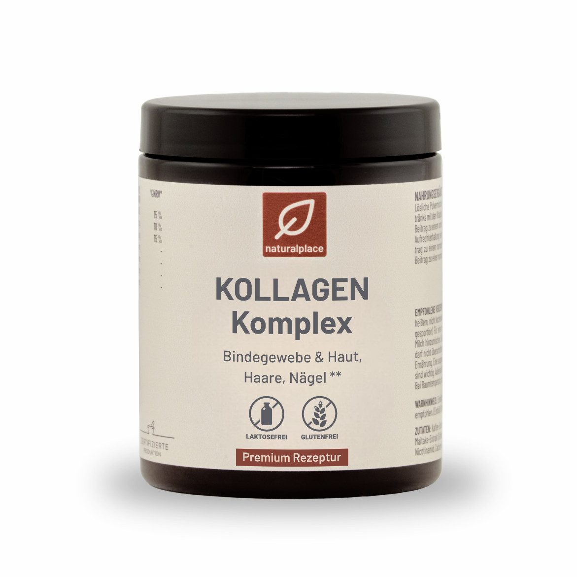 naturalplace® KOLLAGEN Komplex - Strukturprotein mit unterstützenden Vitalstoffen, Pulver, 120 g, + Vitalpilz Polyporus, Vitaminen, Spurenelementen, geschmacksneutral
