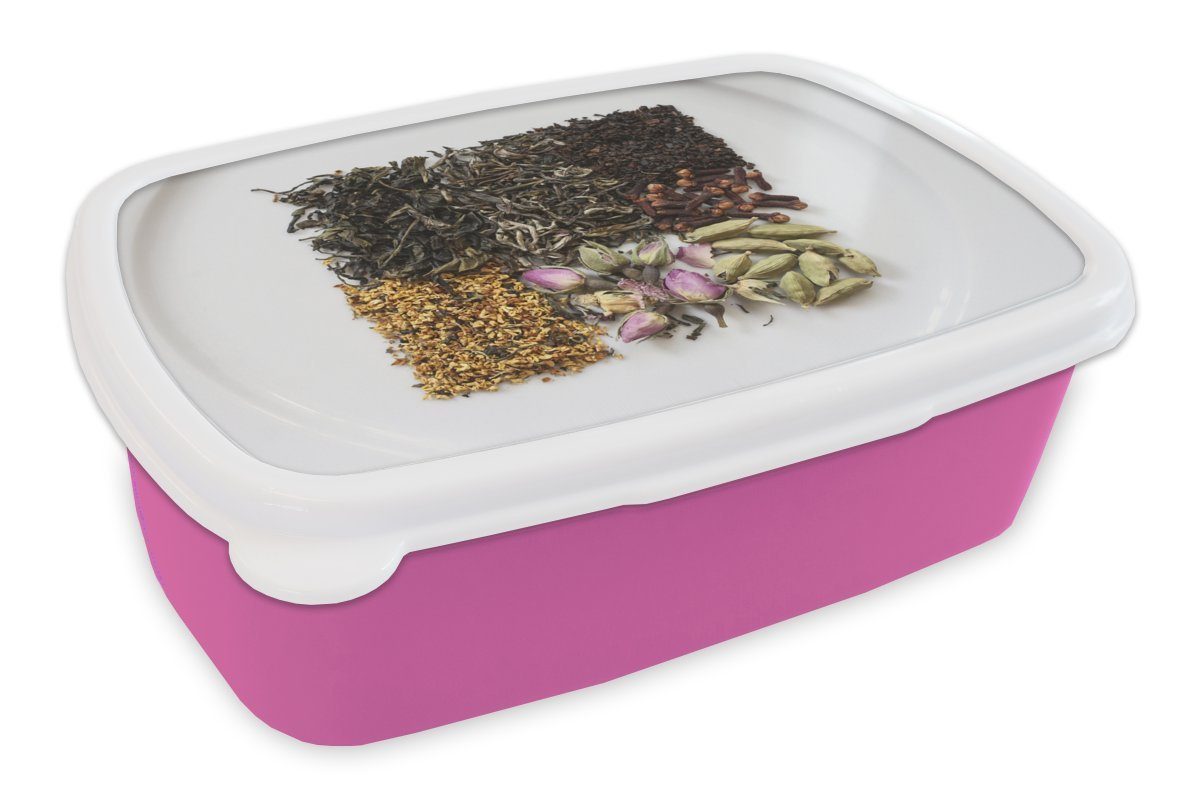 MuchoWow Lunchbox Snackbox, Mädchen, Kunststoff, Teller, Brotdose Kunststoff einem Erwachsene, für auf (2-tlg), Getrocknet Kinder, Brotbox rosa