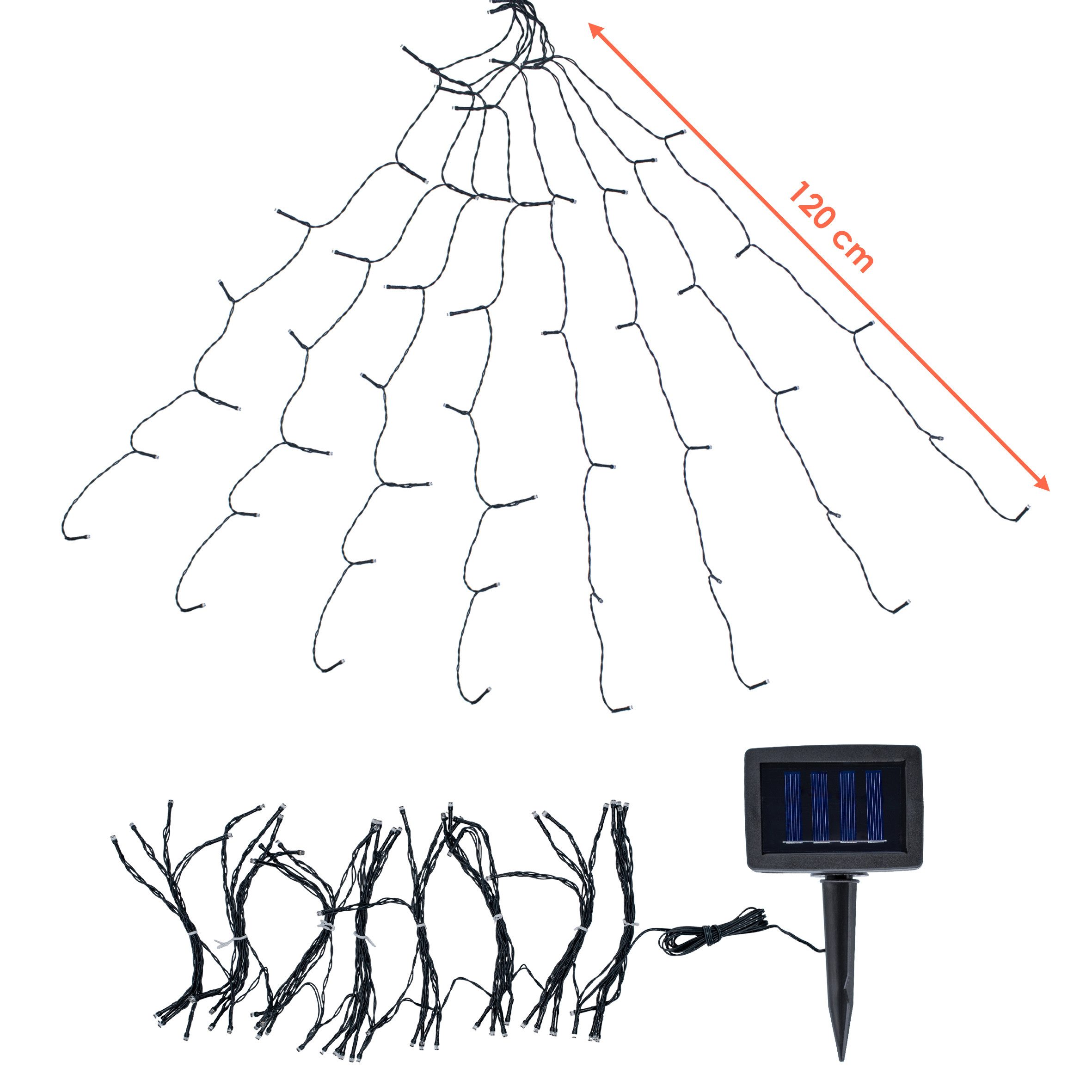 Spetebo Lichterkette Solar Sonnenschirm Beleuchtung 72 LED warm weiß - 8x 1,2 m, 72-flammig, Leuchtdauer voll aufgeladen ca. 6 Stunden