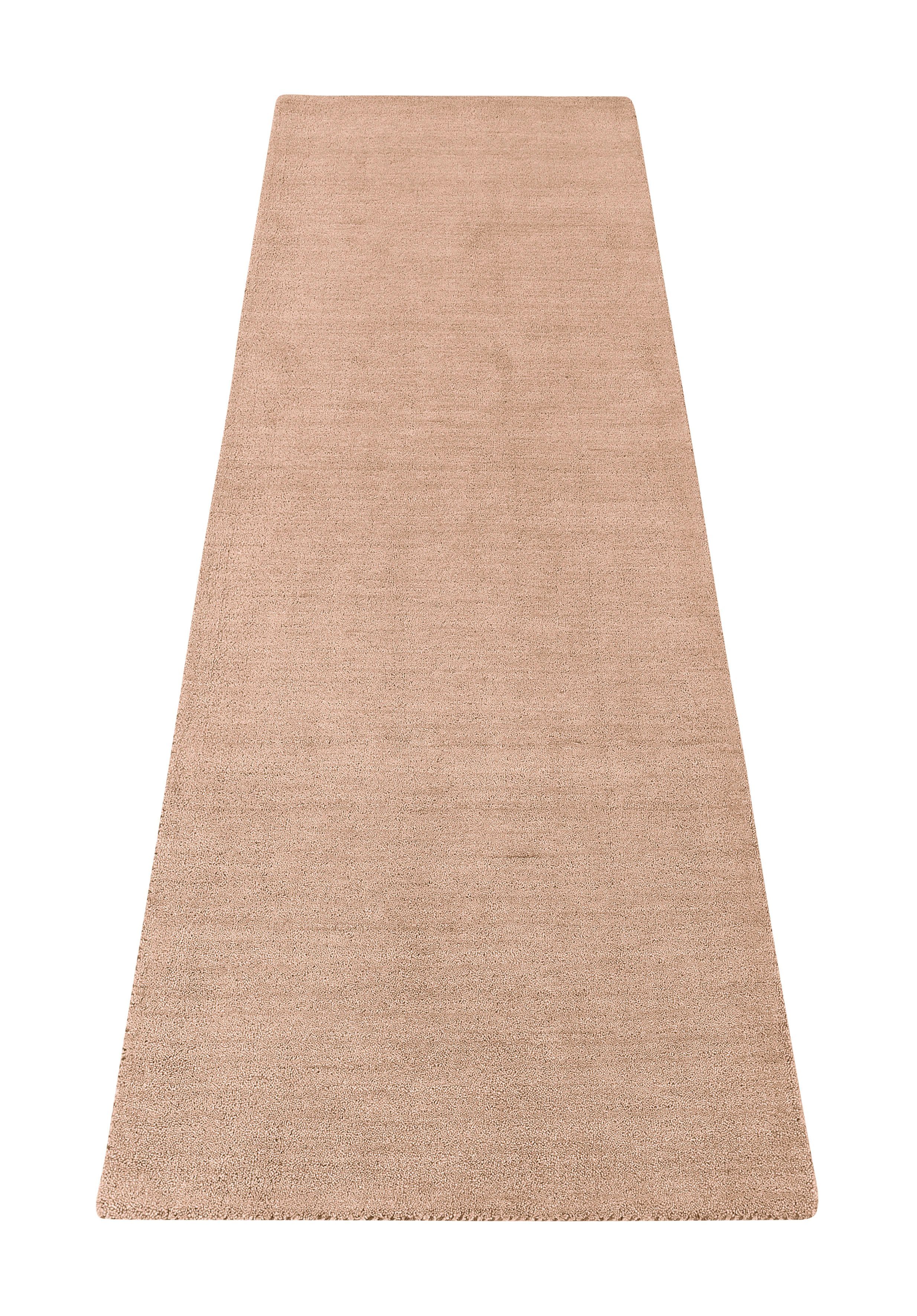 Läufer Gabbeh Uni, THEKO, rechteckig, Höhe: 14 mm, Teppich-Läufer, meliert, reine Schurwolle, handgewebt, Wohnzimmer beige