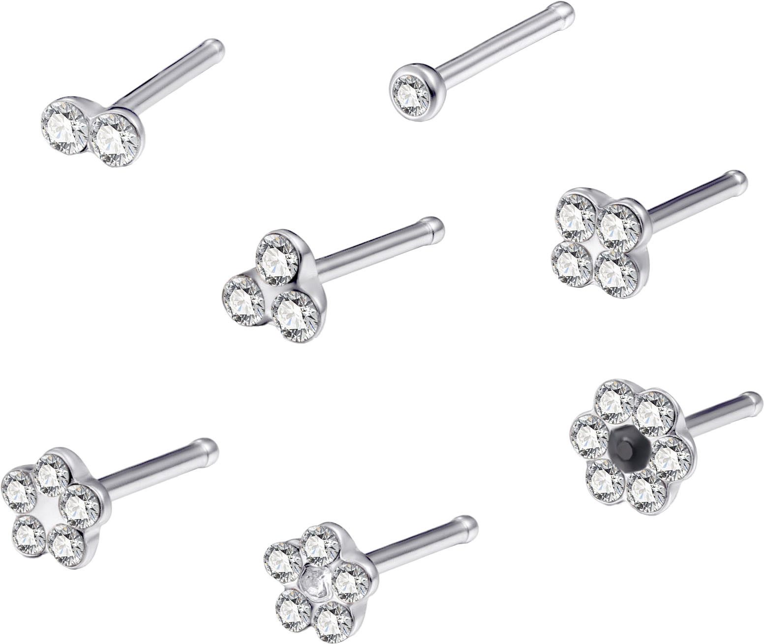 Firetti Nasenpiercing-Set Multipack Schmuck Geschenk Edelstahl Piercing Nasenstecker Flower (Set, 7-tlg), mit Preciosa Crystal