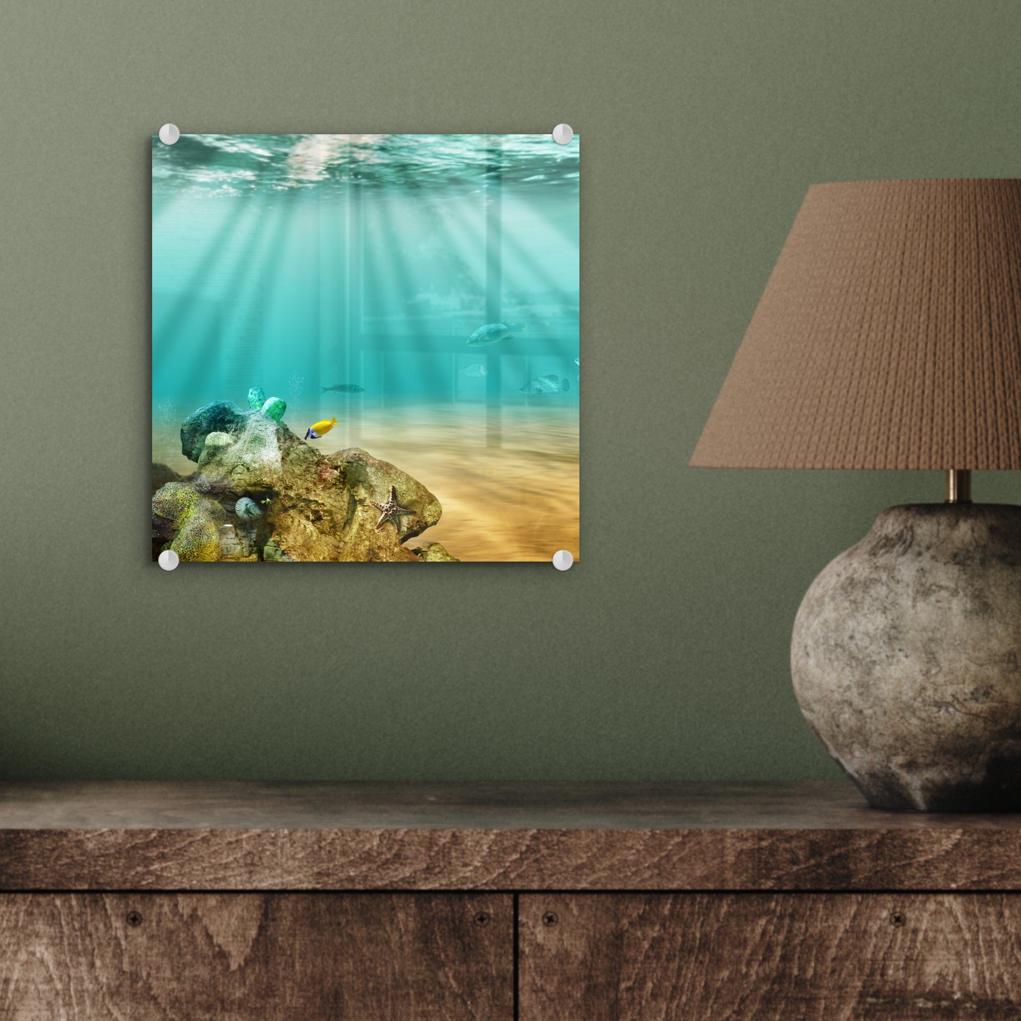 auf - Glas Wanddekoration Glasbilder (1 MuchoWow auf Meer Fisch Bilder St), - Glas - Wandbild Wasser, Foto - Acrylglasbild -
