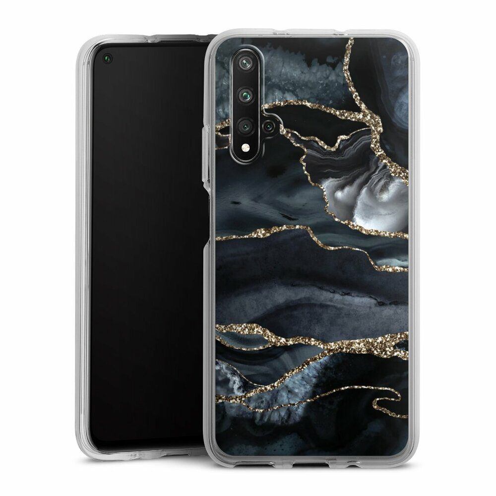 DeinDesign Handyhülle Glitzer Look Marmor Trends Dark marble gold Glitter look, Huawei Nova 5T Silikon Hülle Bumper Case Handy Schutzhülle