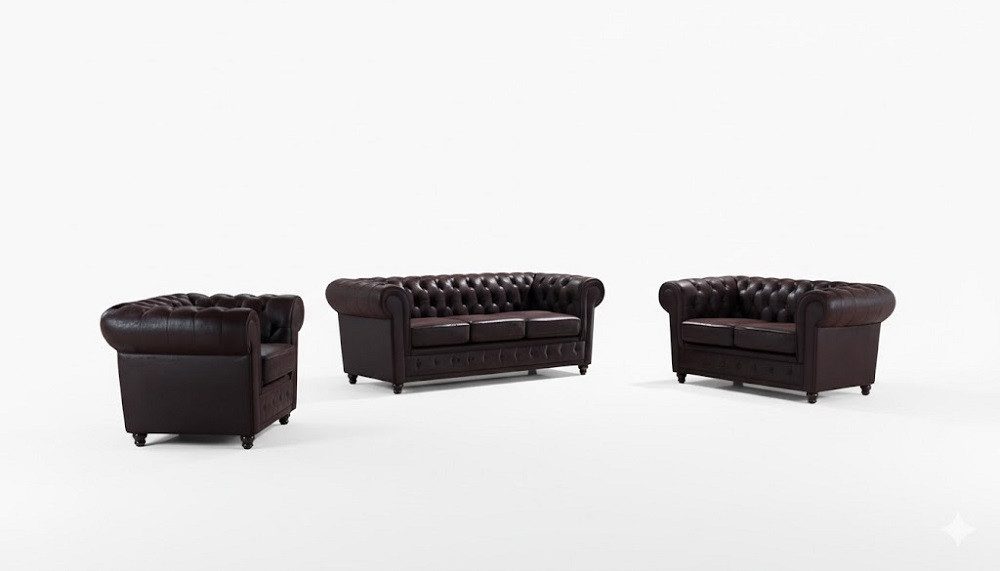 JVmoebel Chesterfield-Sofa Design Chesterfield 3+2+1 Sofagarnitur Leder Sitz Couch Sofa Sofort, Made in Europa