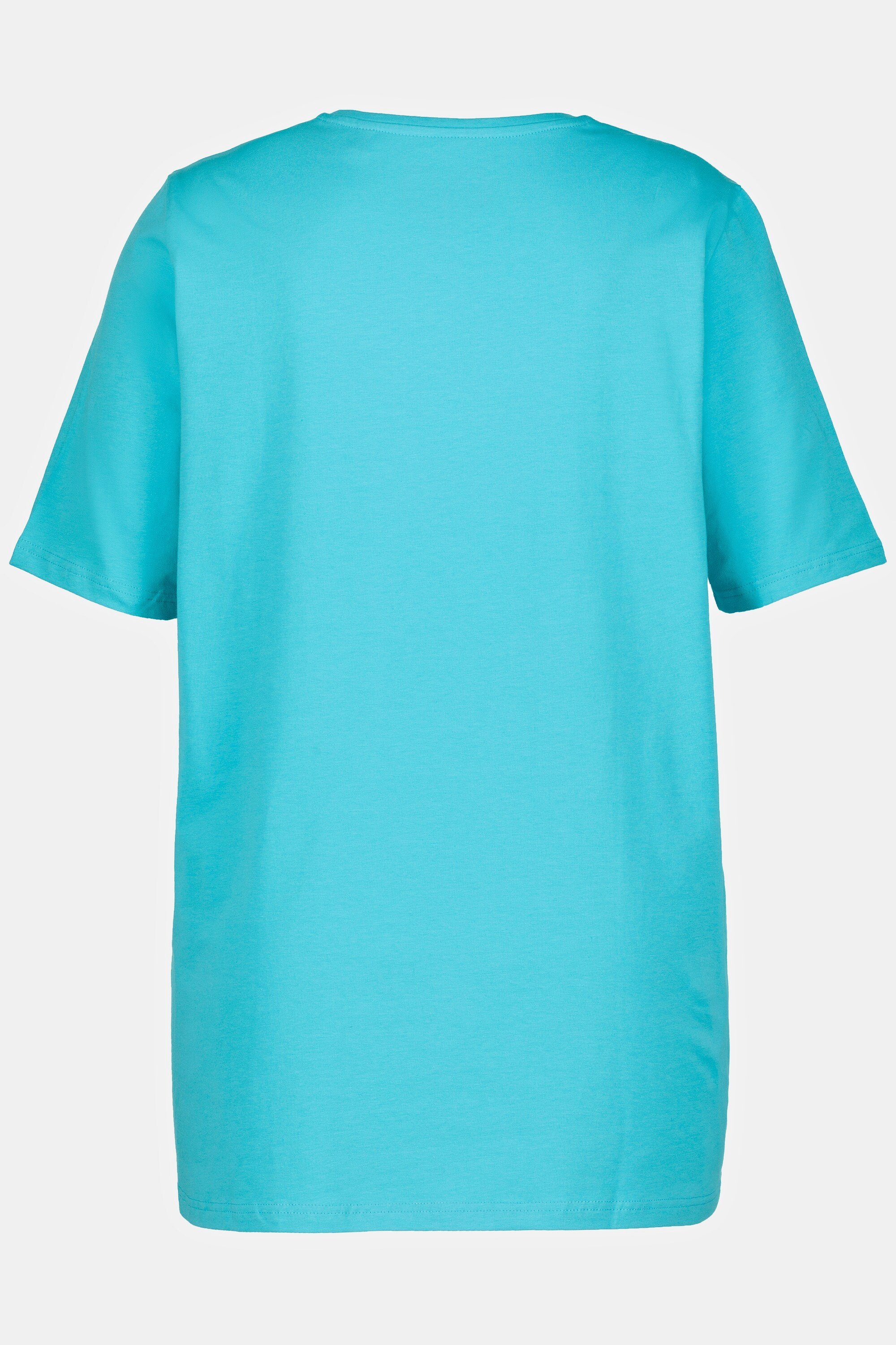 aqua V-Ausschnitt Rundhalsshirt Ulla Halbarm Popken T-Shirt tiefes A-Linie