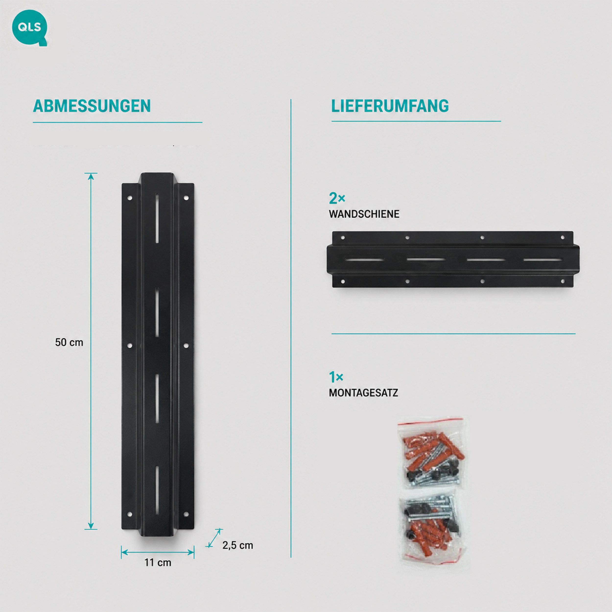 QLS Wandregal Regalsystem aus Stahl Pulverbeschichtet schwarz, Modular, individuell kombinierbar und jederzeit erweiterbar