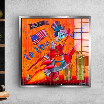 DOTCOMCANVAS® Acrylglasbild To the moon - Acrylglas, Dagobert Duck Acrylglasbild To the moon Wall Street Pop Art Comic