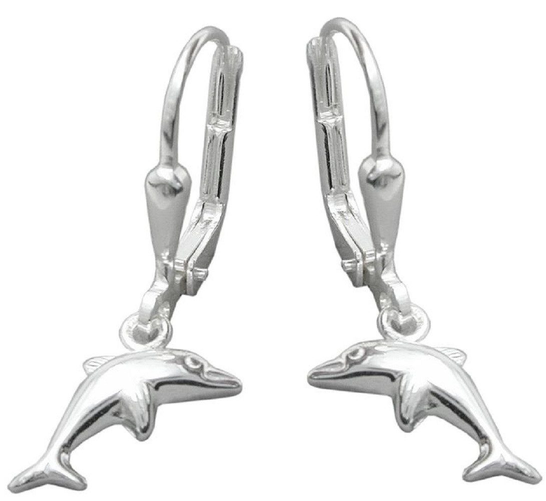 Paar Ohrhänger Ohrringe Delfin glänzend 925 Silber 25 x 7 mm