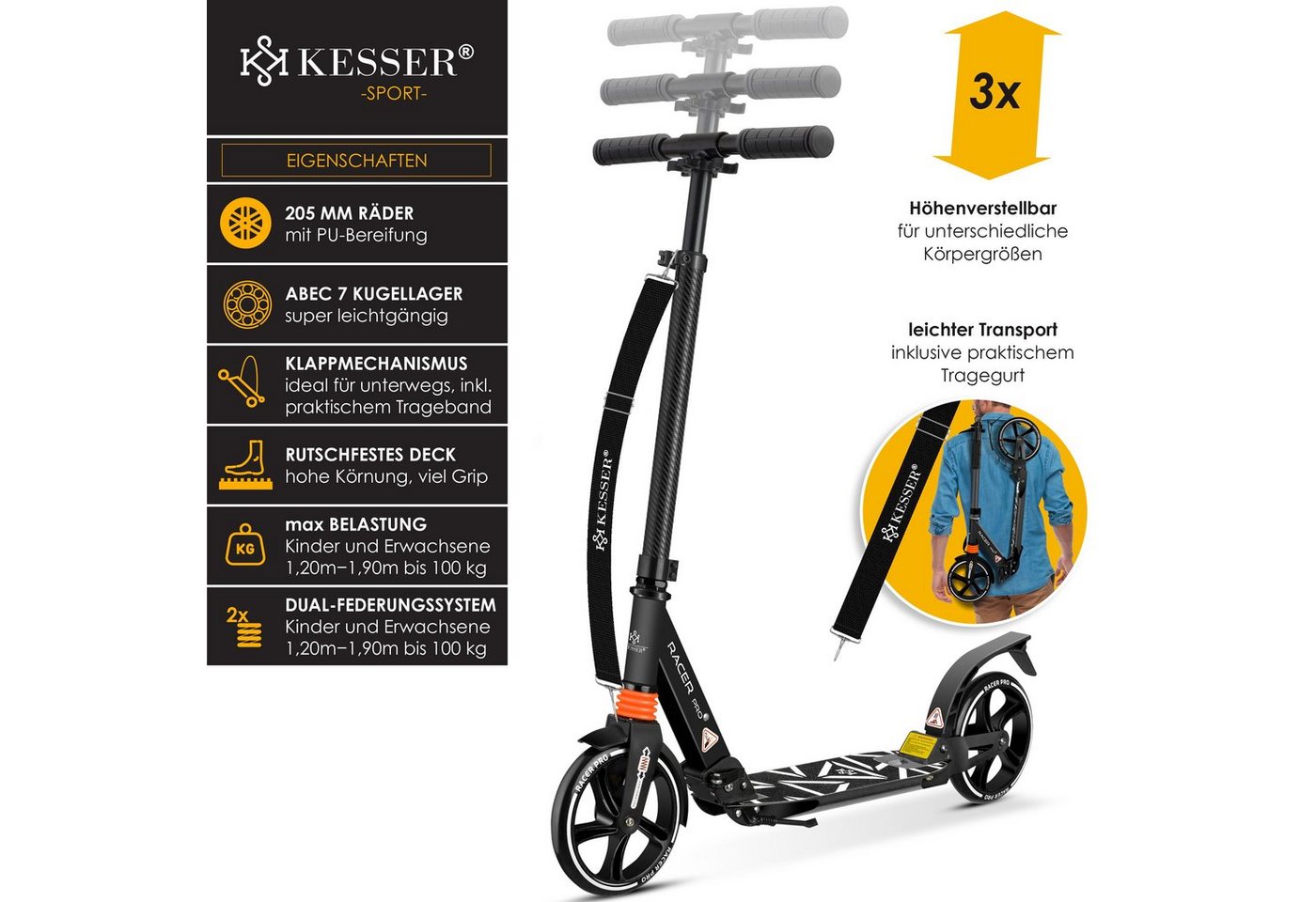 Thumbnail - KESSER Scooter, Cityroller Scooter 205mm Räder PU Big Wheel Pro-S Tretroller