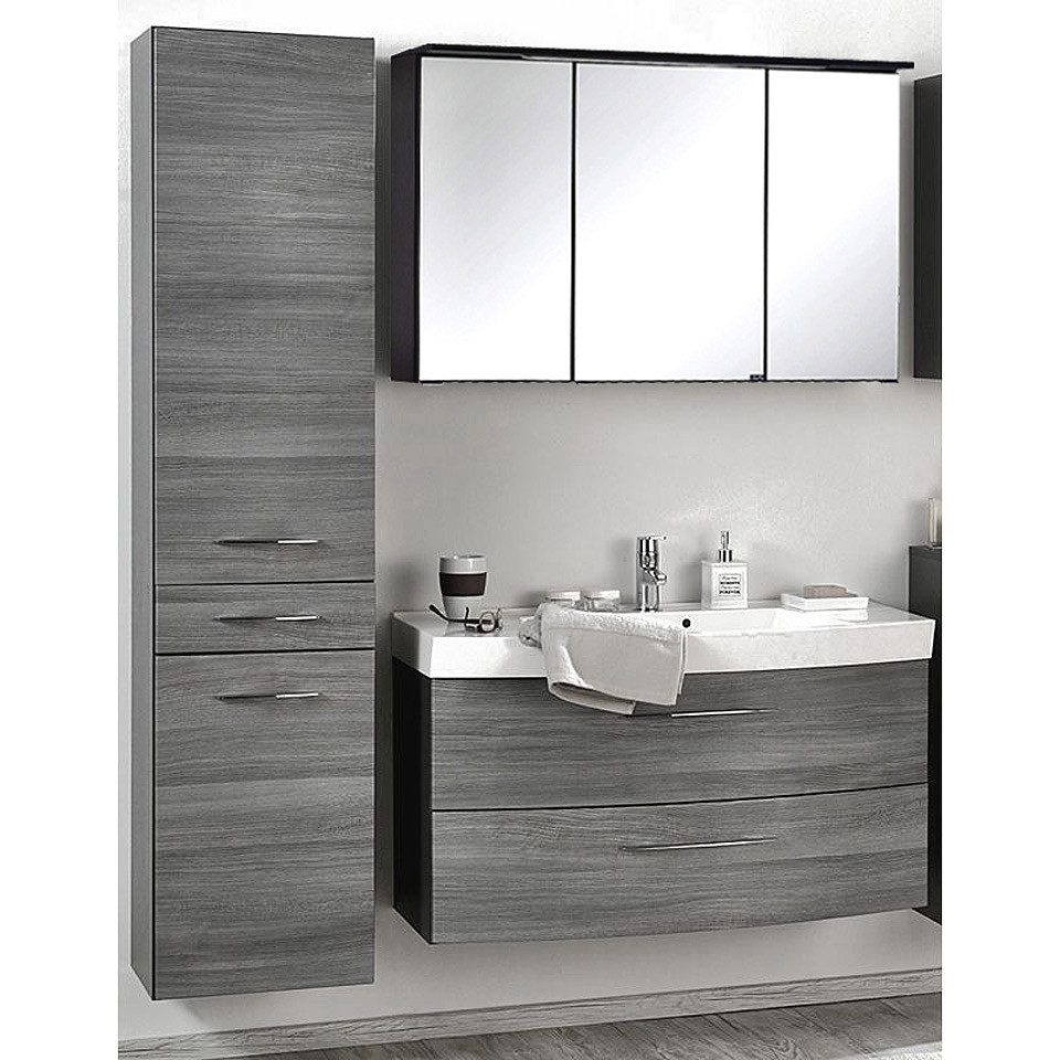 Lomadox Badmöbel-Set FLORIDO-03, (Spar-Set, 3-St), Eiche Nb. Rauchsilber graphitgrau (3-teilig) 155x200x47 cm