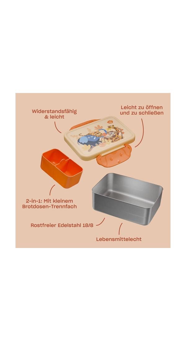 Affenzahn Lunchbox Edelstahl Brotdose, Edelstahl, (Edelstahl Brotdose, 2-tlg., 1x Brotdose, 1x Trennfach), spülmaschinengeeignet bis 45 Grad, Handwäsche empfohlen