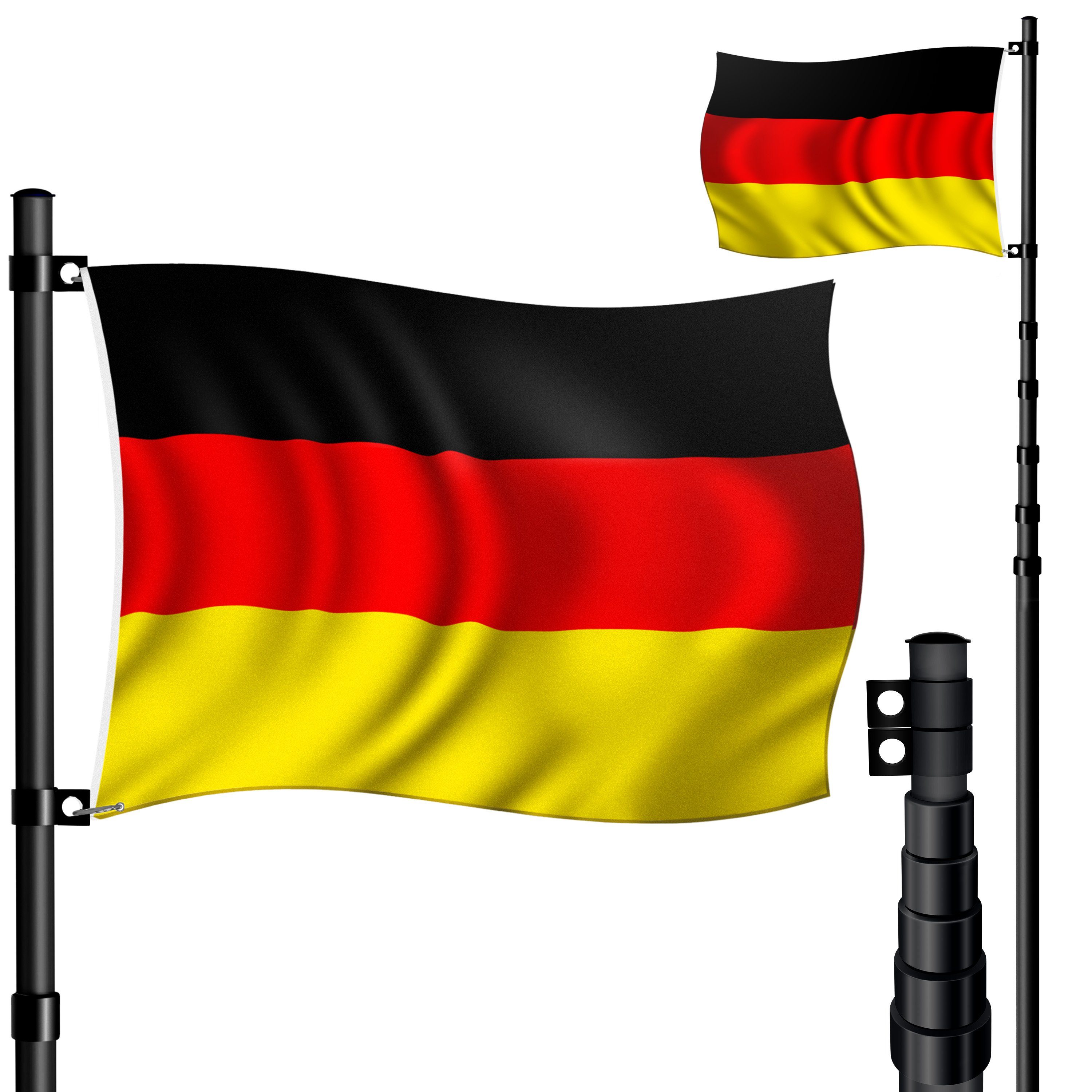 6,3m Bodenhülse, Fahnenmast 60cm Fahne, + Deutschland-Fahne schwarz KESSER Teleskop