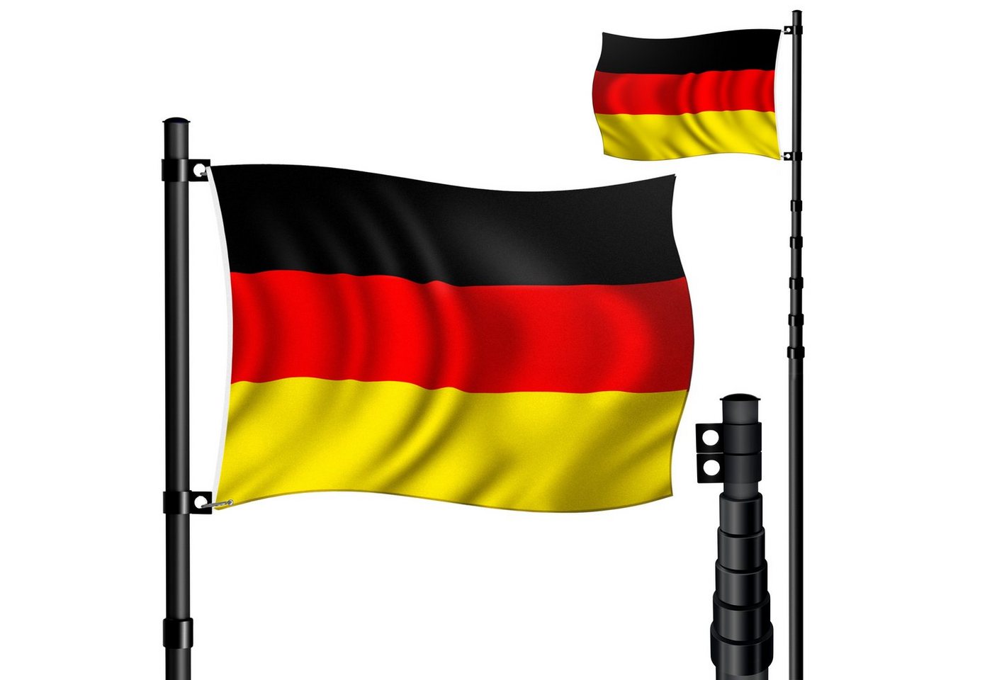 KESSER Fahne, Teleskop Fahnenmast 6,3m + Bodenhülse, 60cm Deutschland-Fahne