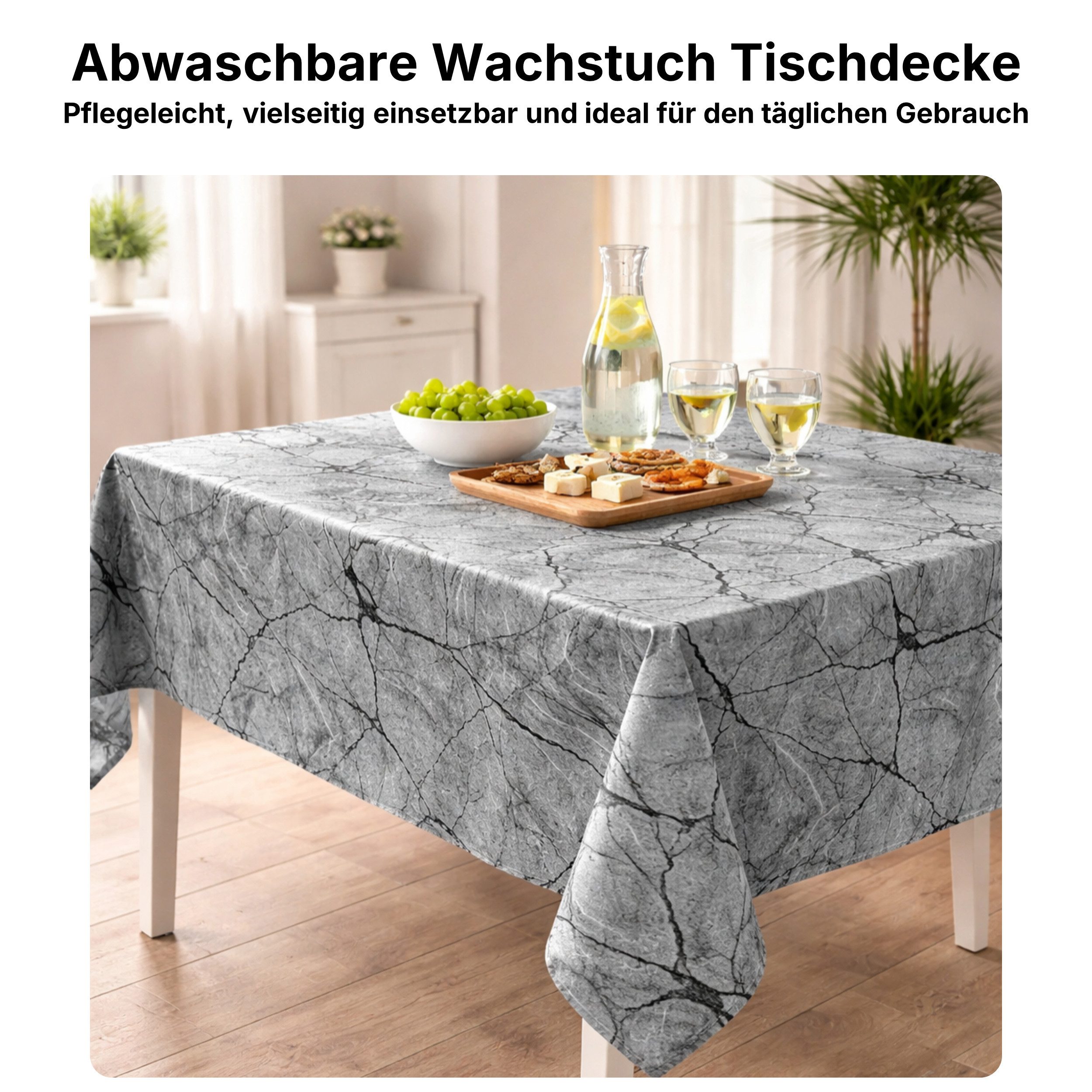 Melody Gartentischdecke Wachstuchtischdecke Wachstuch Tischdecke marmor grau abwischbar, fleckenabweisend, wasserabweisend, Glattes Gewebe