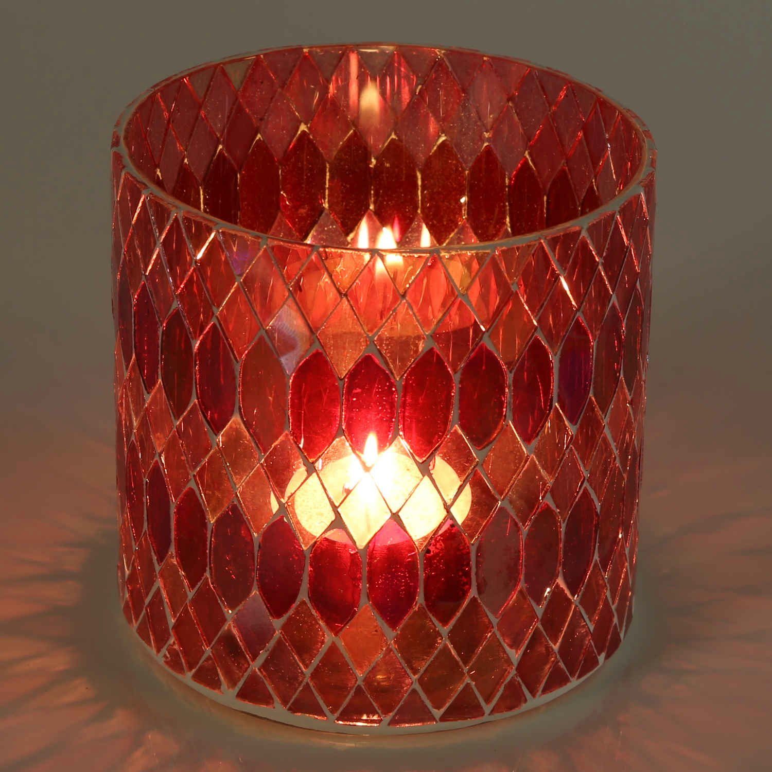 Casa Moro Windlicht Marokkanisches Mosaik Windlicht Rayan Rot rund aus Glas (Teelichthalter Boho Chic Kerzenständer Kerzenhalter, Glaswindlicht in den Größen S und M oder als 2er Set bestellbar), Ramadan Eid Mubarak Dekoration