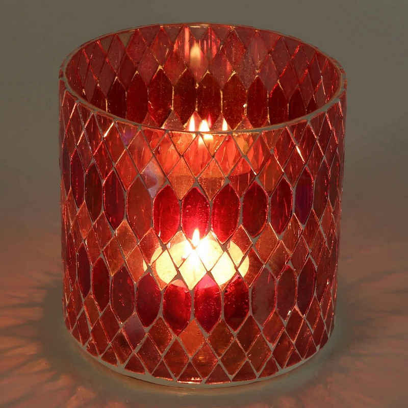 Casa Moro Windlicht Marokkanisches Mosaik Windlicht Rayan Rot rund aus Glas (Teelichthalter Boho Chic Kerzenständer Kerzenhalter, Glaswindlicht in den Größen S und M oder als 2er Set bestellbar), Ramadan Eid Mubarak Dekoration