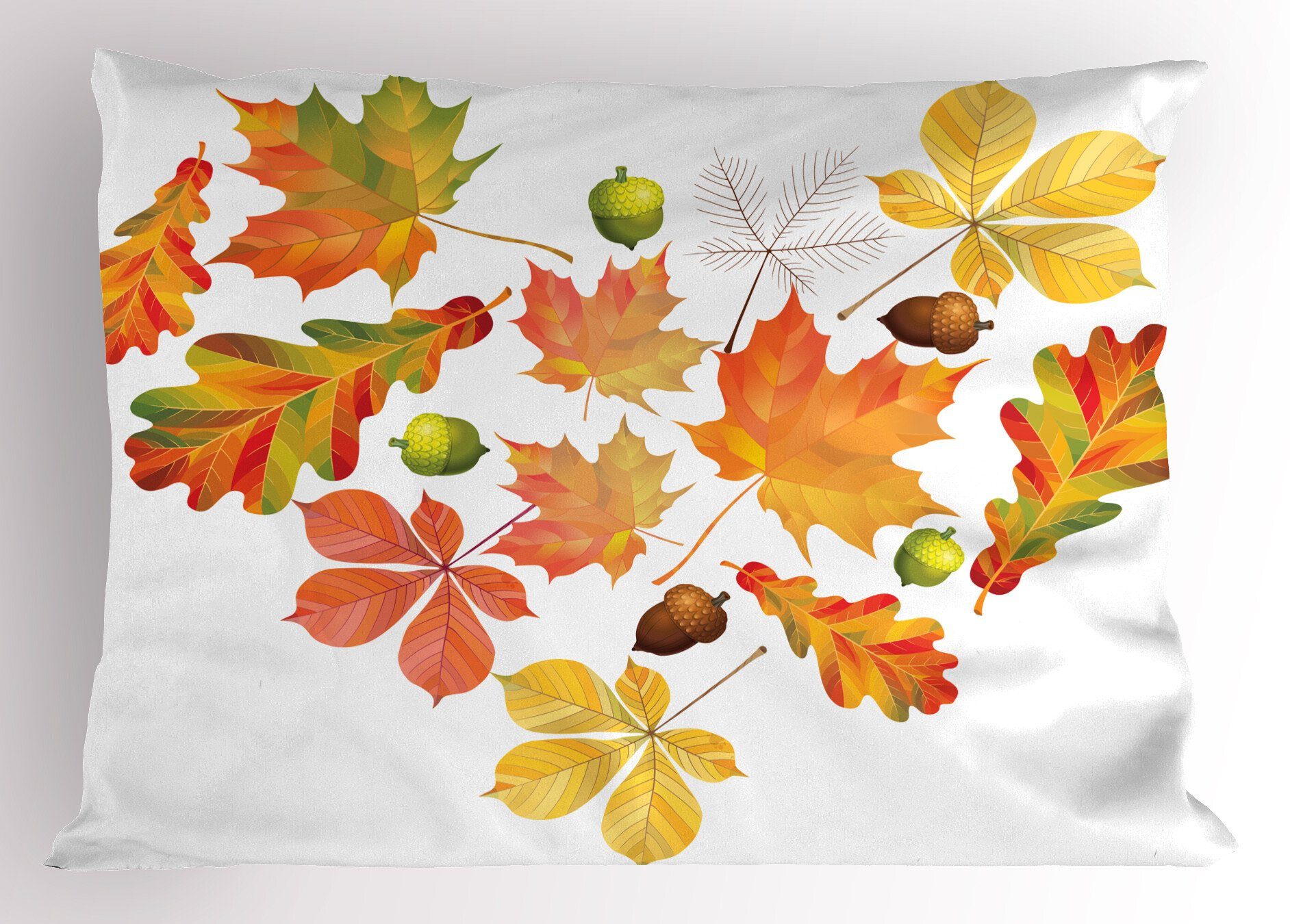 Kissenbezüge Dekorativer Standard King Size Gedruckter Kissenbezug, Abakuhaus (1 Stück), Natürliche Farbe Blätter Eicheln Herz