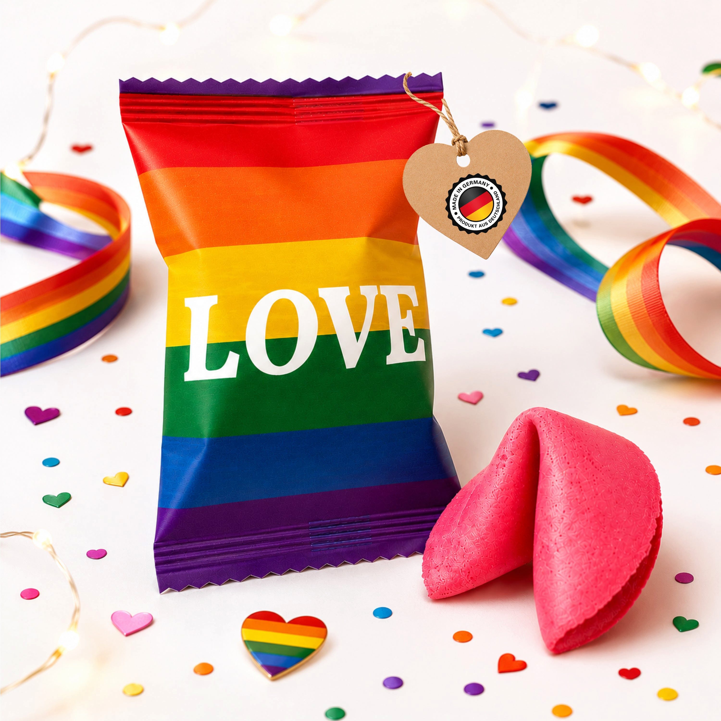 Logbuch-Verlag Dekofigur Glückskekse Love Pride 25 Stück, Regenbogen, einzeln verpackt