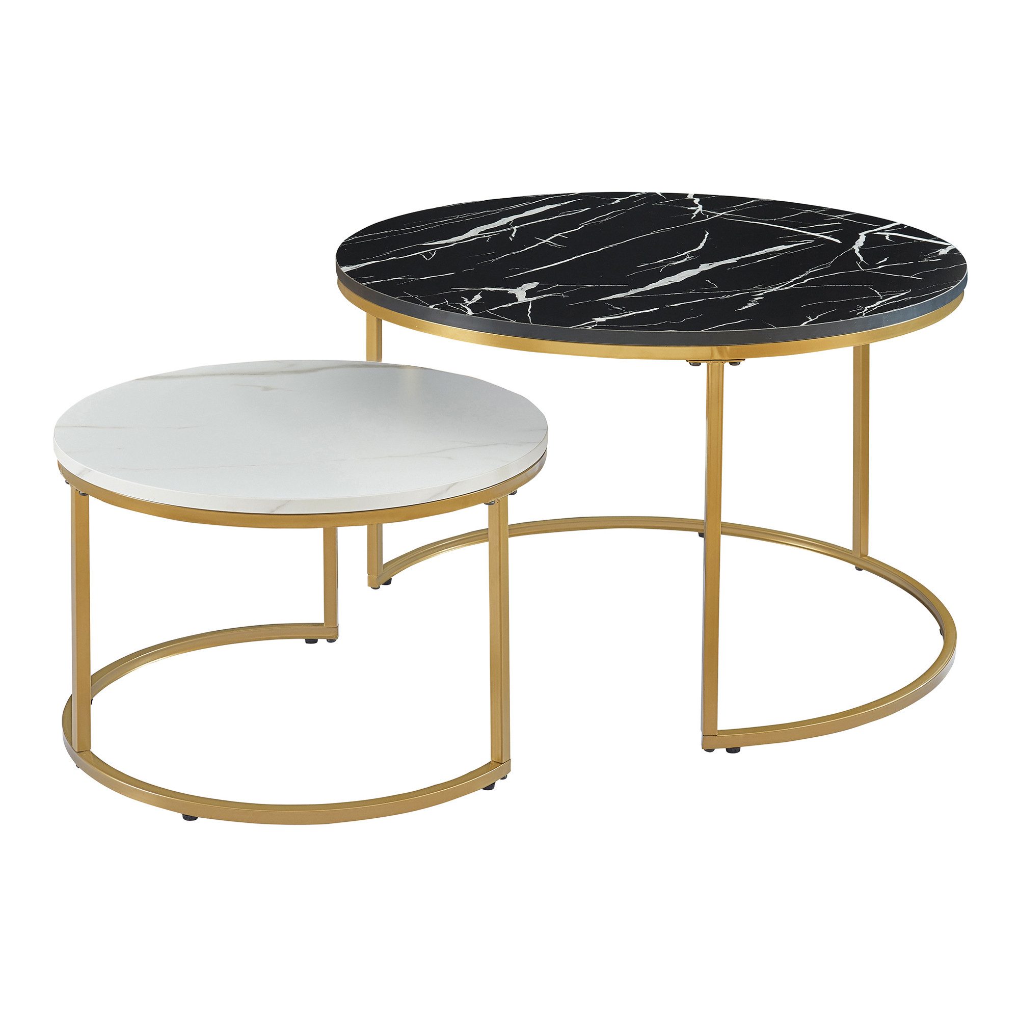 en.casa Couchtisch (Set, 2-St), »Christchurch« rund Metallgestell Marmoropt günstig online kaufen