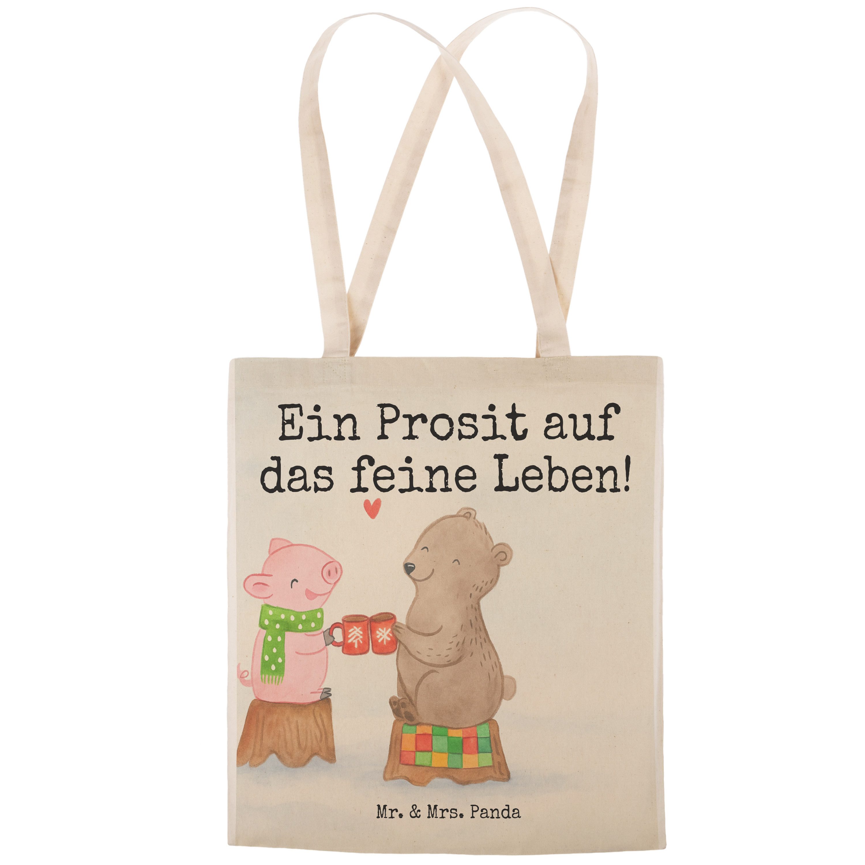 Mr. & Mrs. Panda Tragetasche Glühschwein Sause Design, Stofftragetasche, Weiß, Weihnachten, Prost, (Packung), markttasche Tasche shopping bag