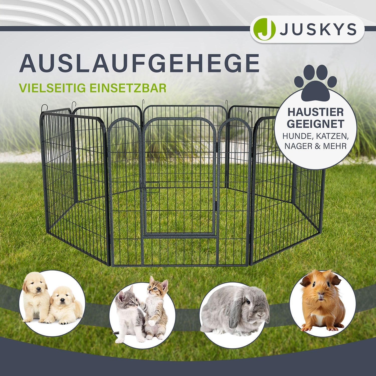 Juskys Freigehege Welpenauslauf, Faltbares Freilaufgehege für Hunde, Kaninchen und Kleintiere