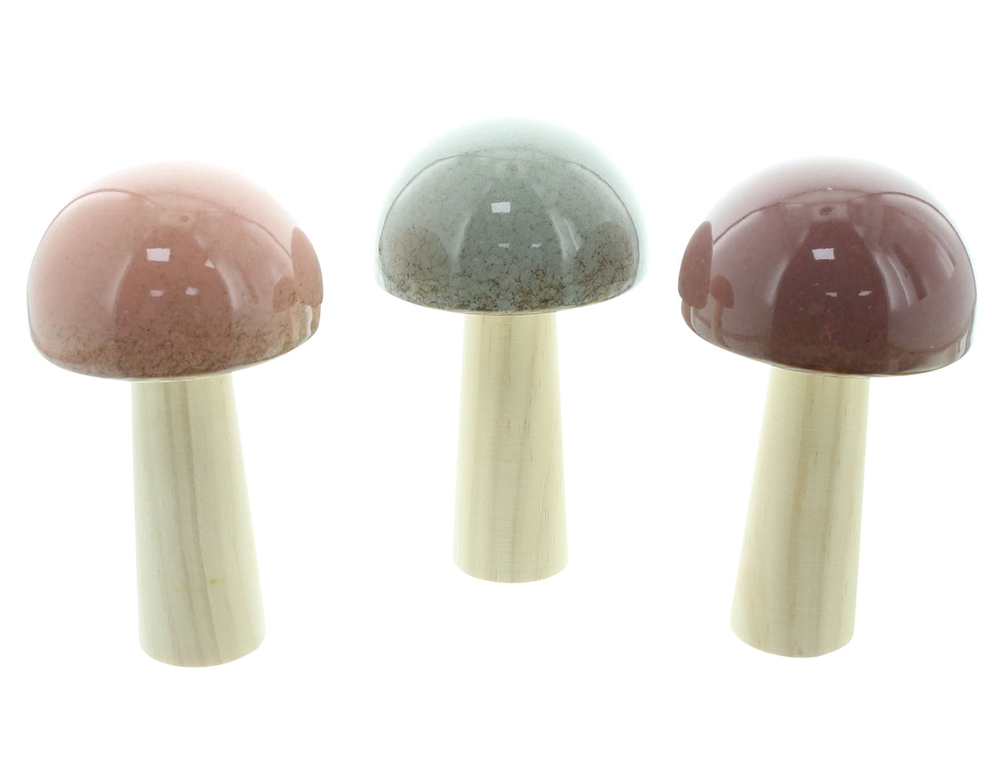 Dekoleidenschaft Dekofigur "Glossy" Porzellan & Holz, große Deko Pilze, Pilzset, Herbstdeko (3 St., im Set), Pilzdeko 16 cm hoch, hochglänzend