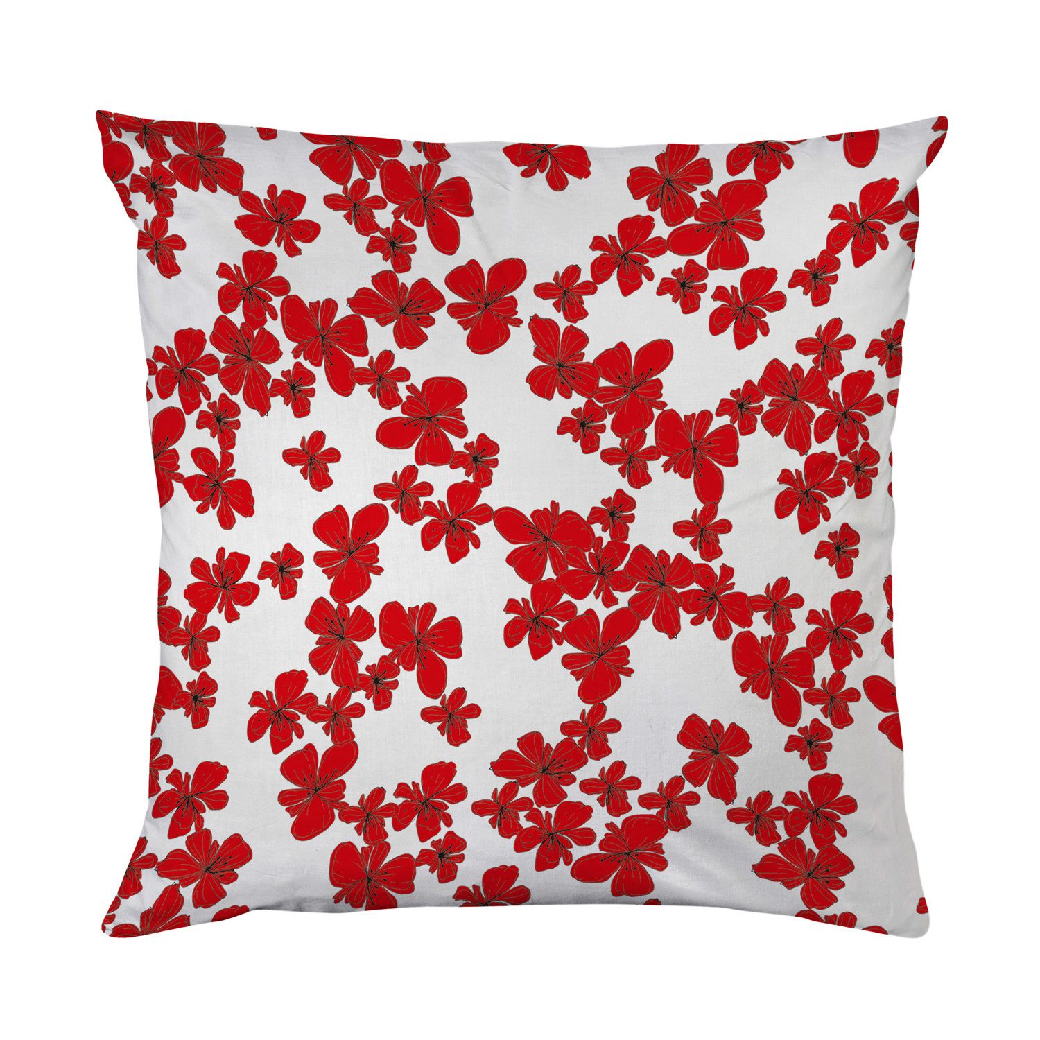 queence Dekokissen Rote Blüten, Beidseitig bedruckte Kissenhülle, Kissen 40x40cm, inkl. Reißverschluss