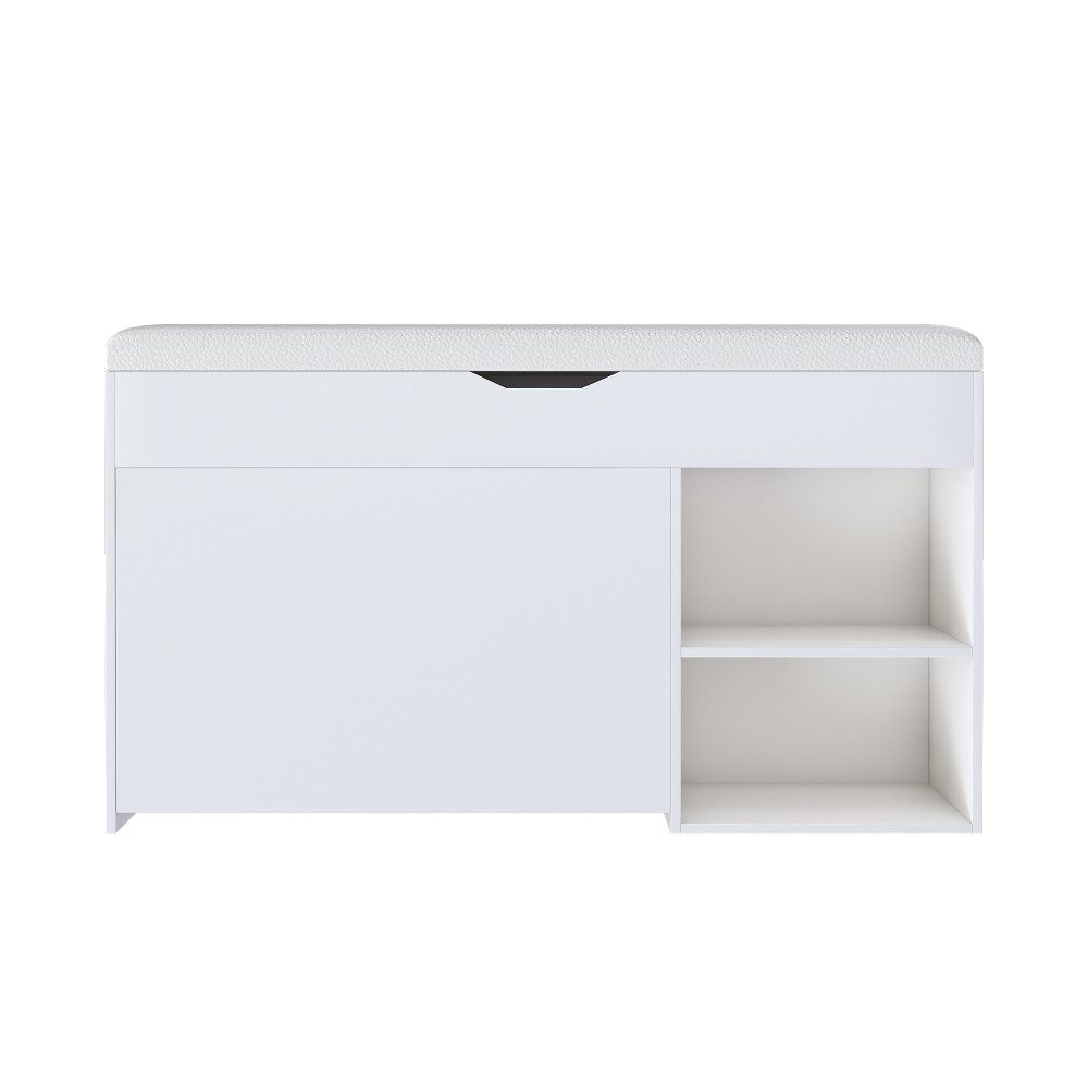 BBWL Schuhbank 100cm mit Stauraum Klappdeckel verstecktes Fach MDF PU Sitzkissen Weiß, Flurbank modernes Design Eingangsbereich Sitzbank robust 100kg